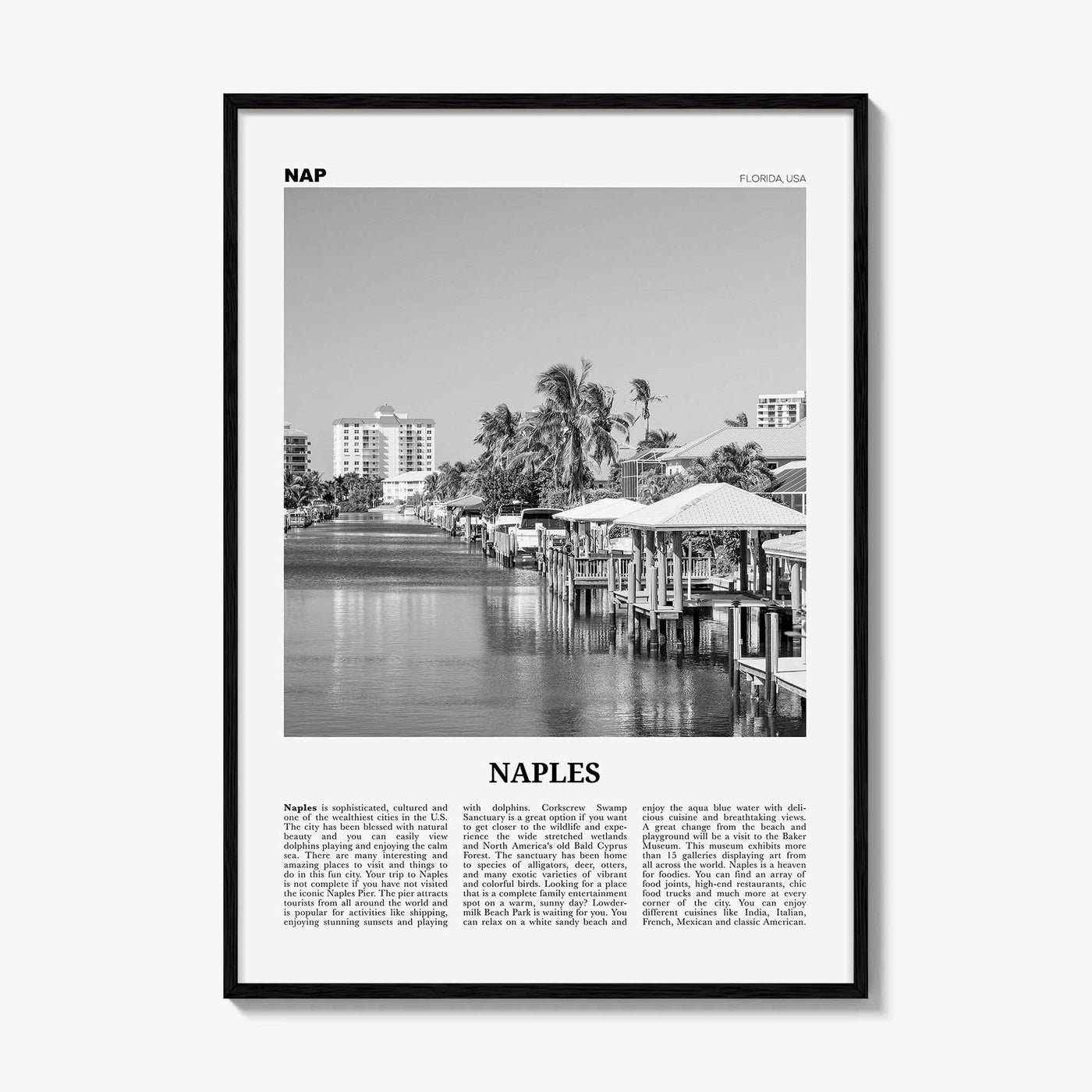 Naples Print Black and White Florida, Naples Wall Art, Naples Poster, Naples Photo, Naples Wall Décor, USA, United States