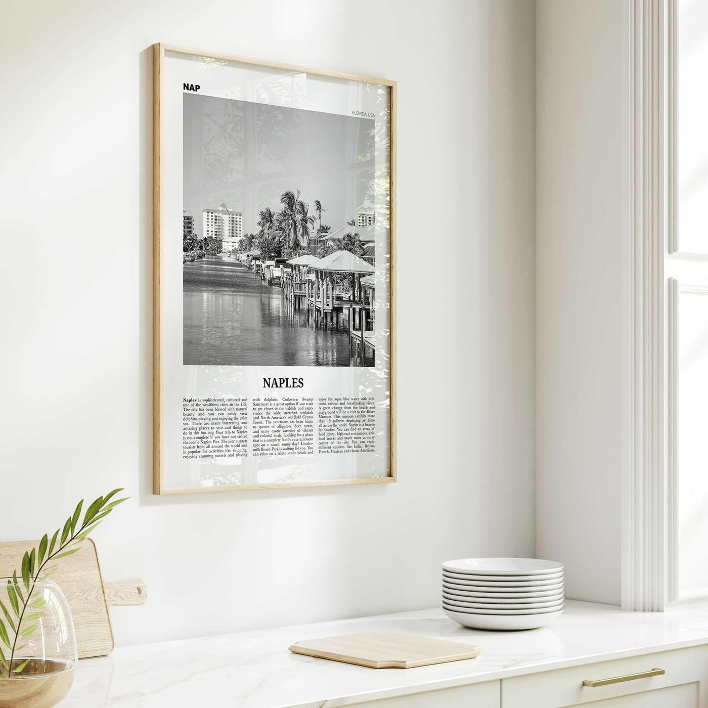 Naples Print Black and White Florida, Naples Wall Art, Naples Poster, Naples Photo, Naples Wall Décor, USA, United States