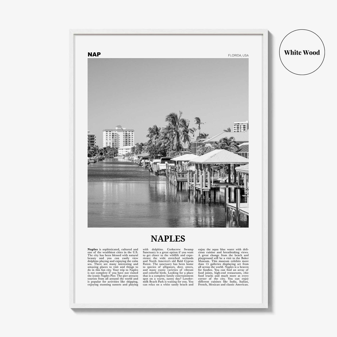 Naples Print Black and White Florida, Naples Wall Art, Naples Poster, Naples Photo, Naples Wall Décor, USA, United States