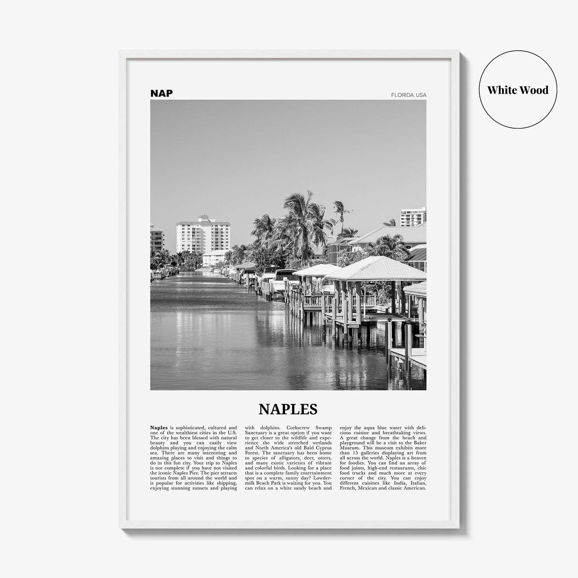 Naples Print Black and White Florida, Naples Wall Art, Naples Poster, Naples Photo, Naples Wall Décor, USA, United States