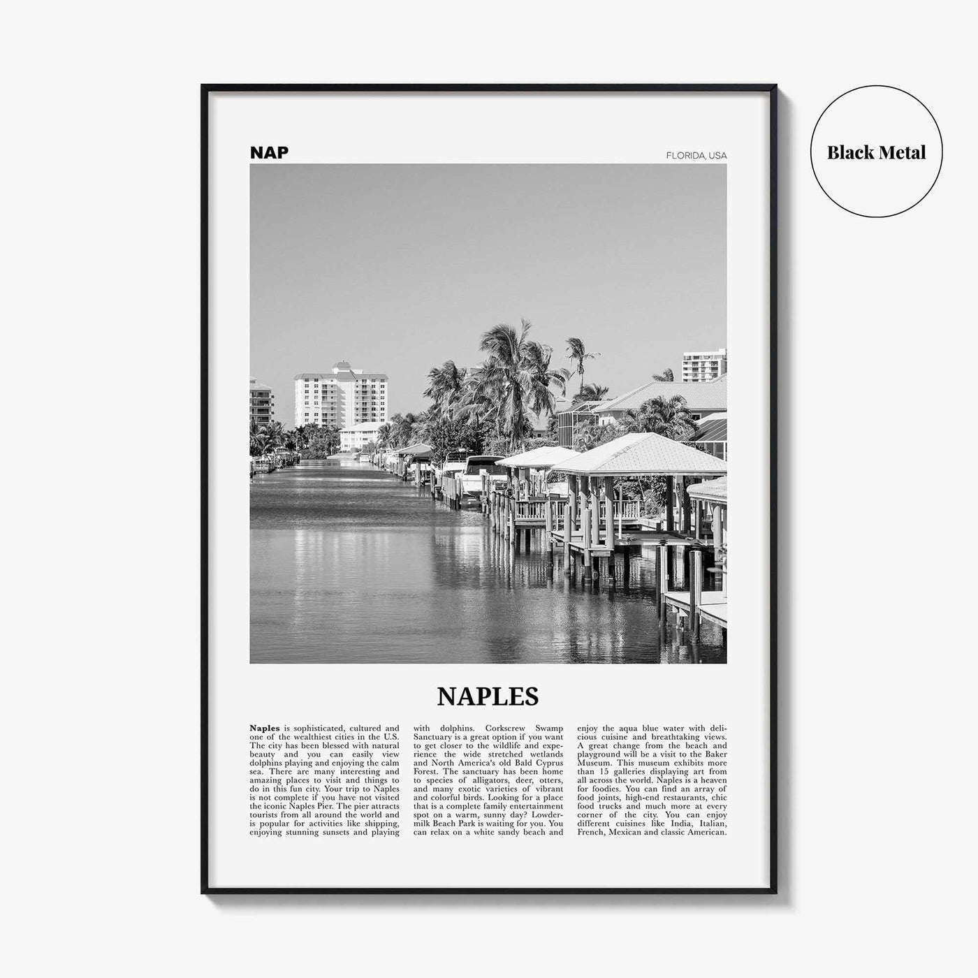 Naples Print Black and White Florida, Naples Wall Art, Naples Poster, Naples Photo, Naples Wall Décor, USA, United States