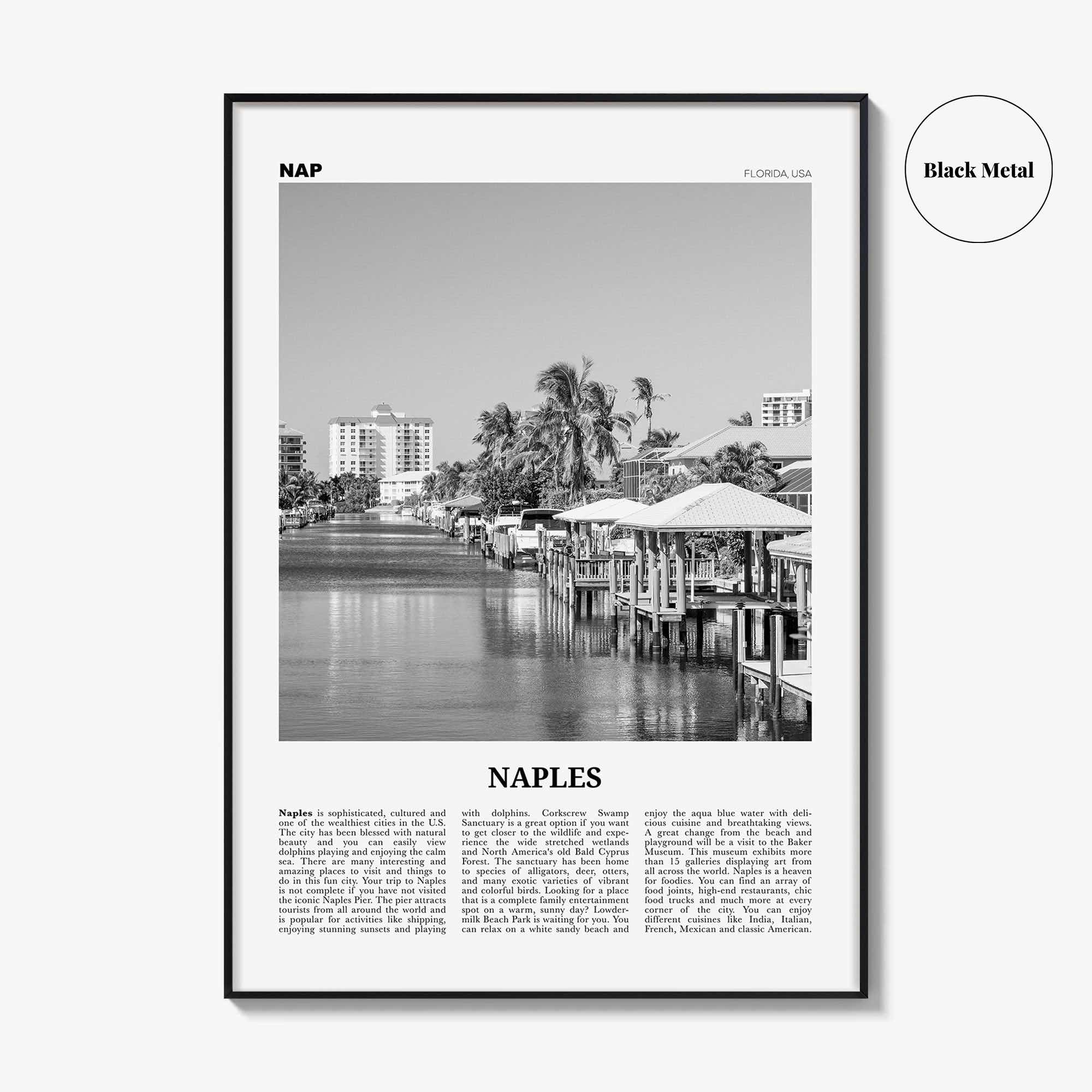 Naples Print Black and White Florida, Naples Wall Art, Naples Poster, Naples Photo, Naples Wall Décor, USA, United States