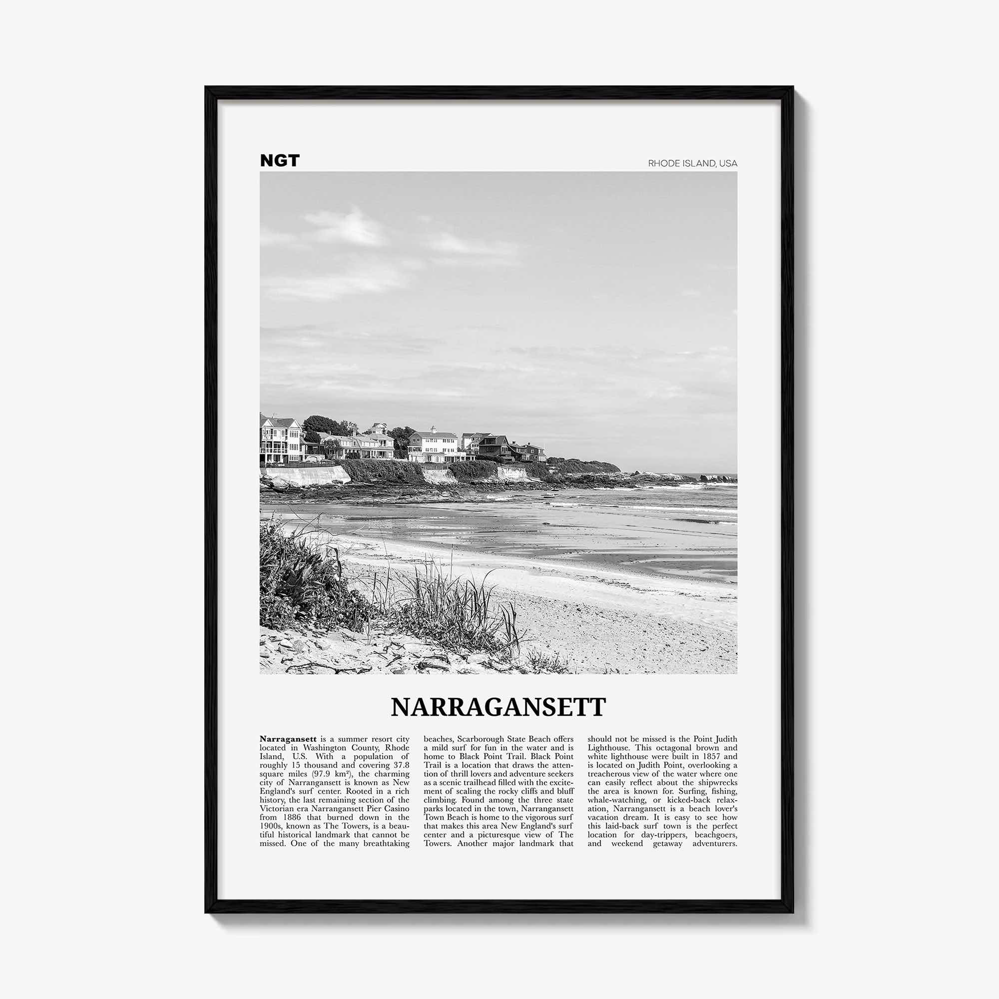 Narragansett Print Black and White No 1, Narragansett Wall Art, Narragansett Poster, Narragansett Photo, Narragansett Décor, Rhode Island