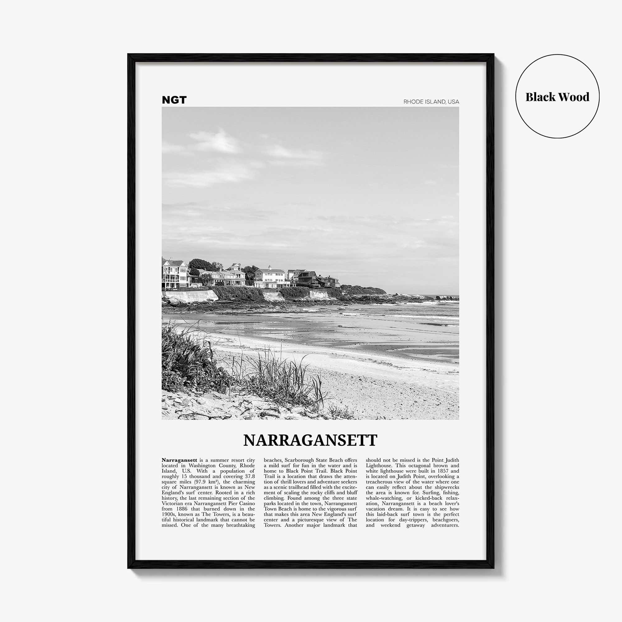 Narragansett Print Black and White No 1, Narragansett Wall Art, Narragansett Poster, Narragansett Photo, Narragansett Décor, Rhode Island
