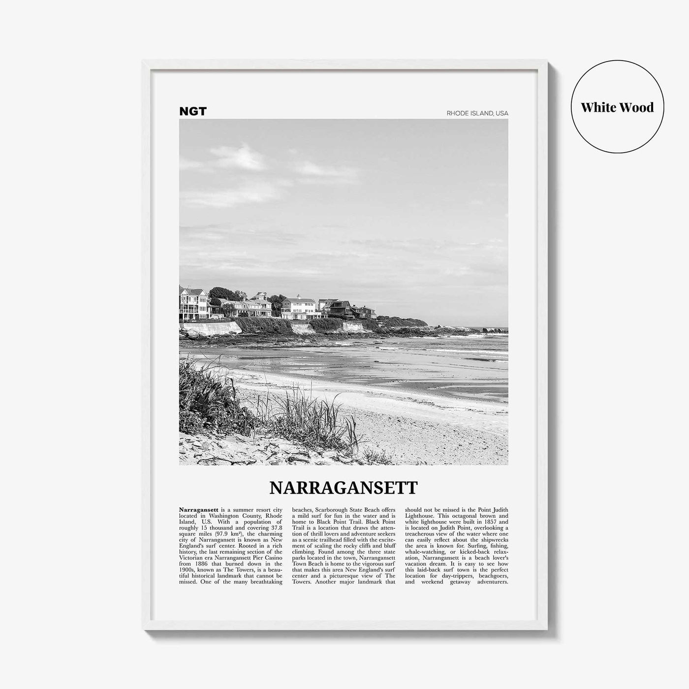 Narragansett Print Black and White No 1, Narragansett Wall Art, Narragansett Poster, Narragansett Photo, Narragansett Décor, Rhode Island