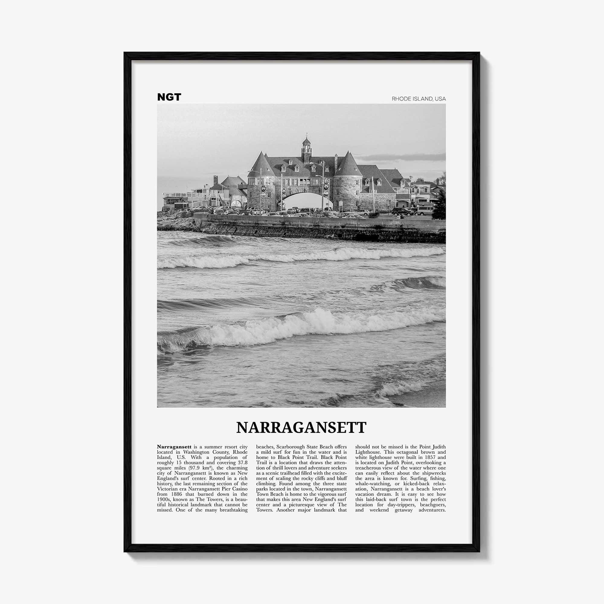 Narragansett Print Black and White No 2, Narragansett Wall Art, Narragansett Poster, Narragansett Photo, Narragansett Décor, Rhode Island