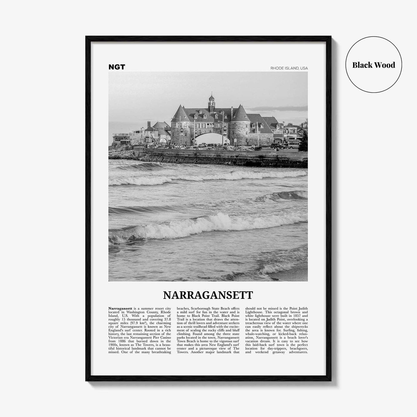 Narragansett Print Black and White No 2, Narragansett Wall Art, Narragansett Poster, Narragansett Photo, Narragansett Décor, Rhode Island