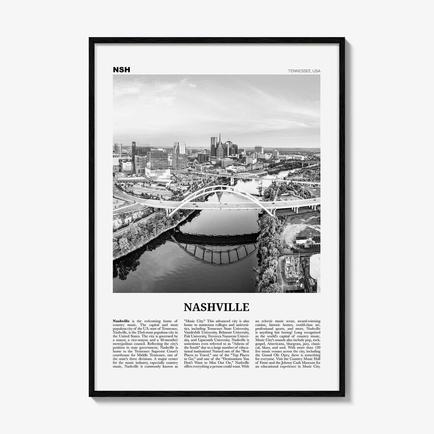 Nashville Print Black and White No 1, Nashville Wall Art, Nashville Poster, Nashville Photo, Tennessee, USA, United States, North America