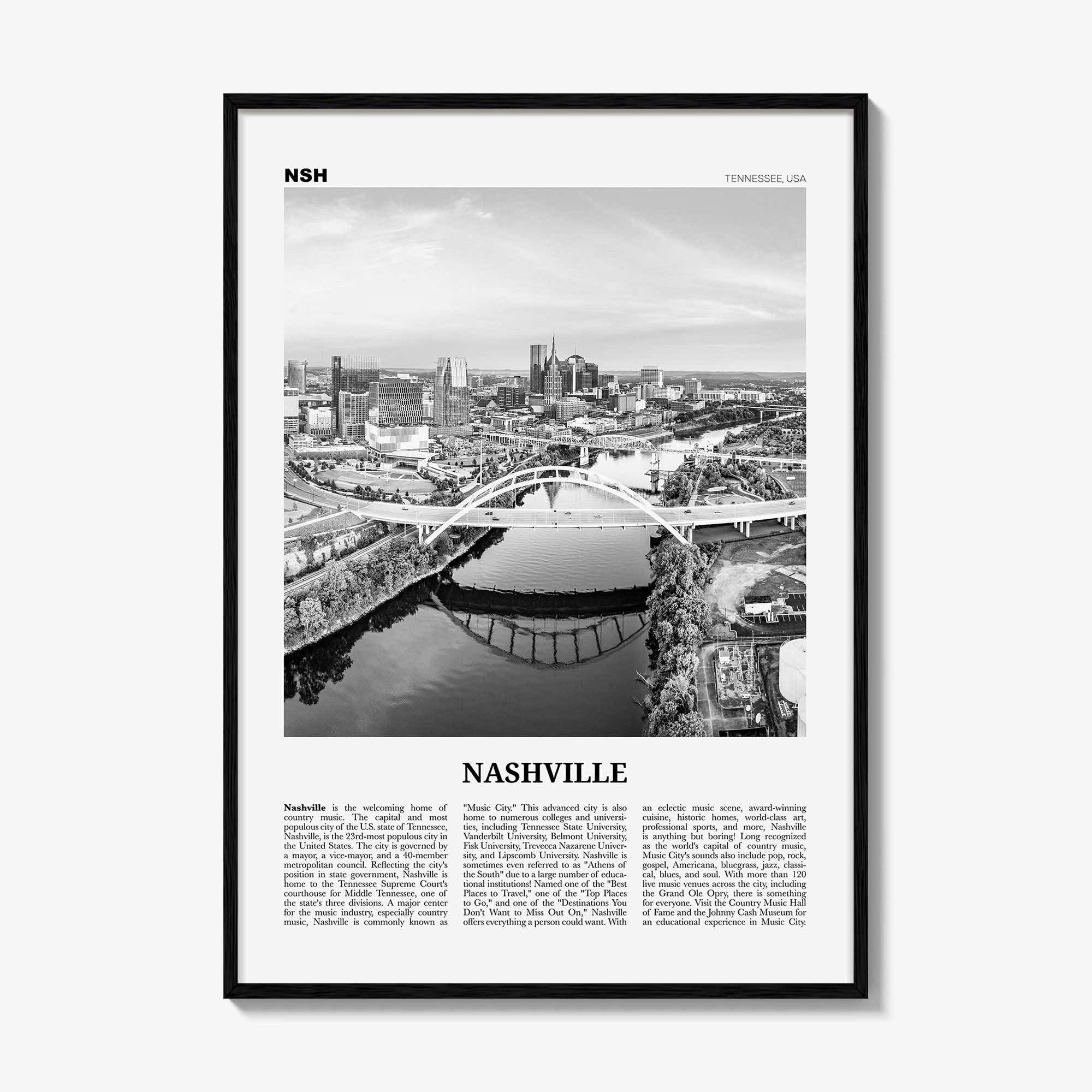 Nashville Print Black and White No 1, Nashville Wall Art, Nashville Poster, Nashville Photo, Tennessee, USA, United States, North America