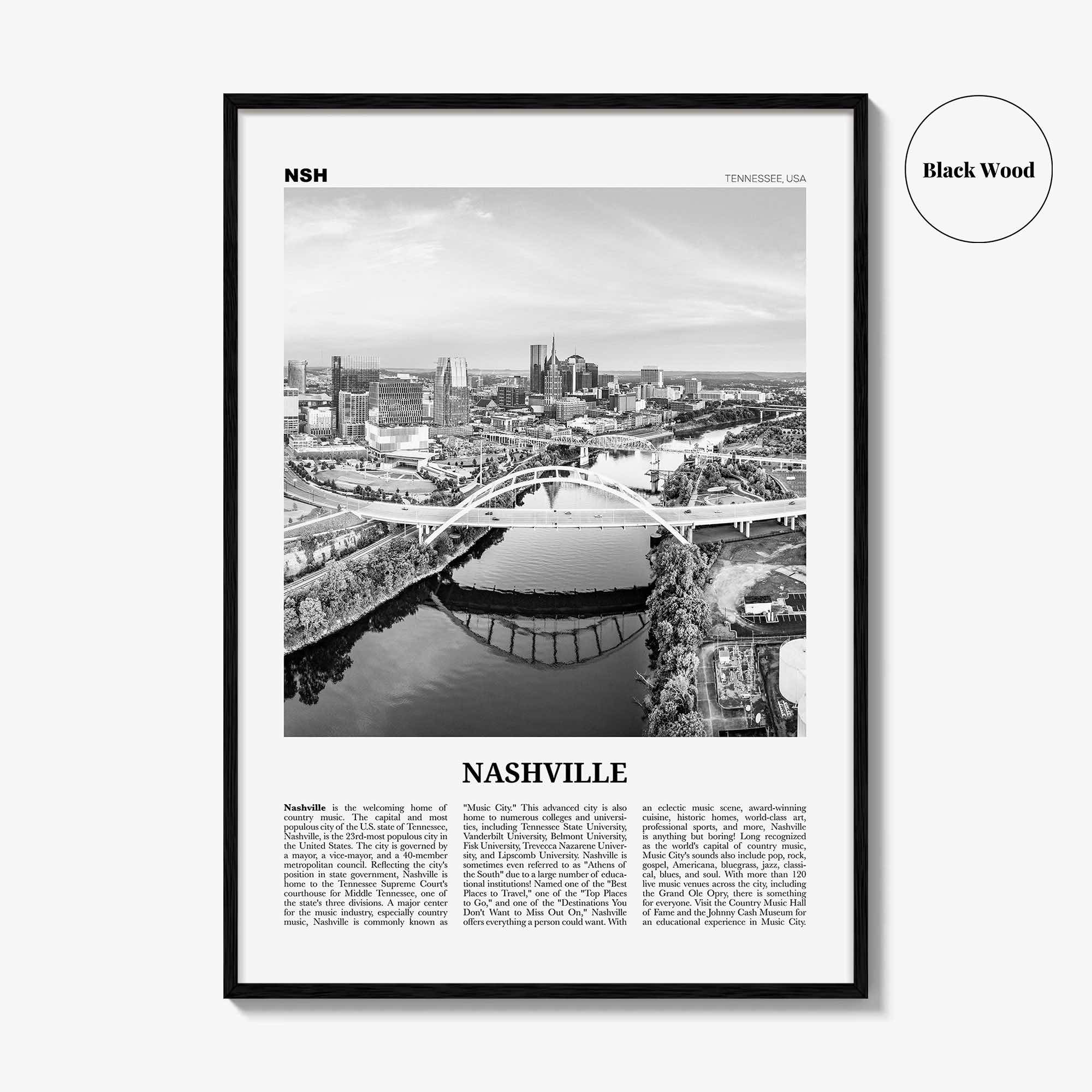 Nashville Print Black and White No 1, Nashville Wall Art, Nashville Poster, Nashville Photo, Tennessee, USA, United States, North America