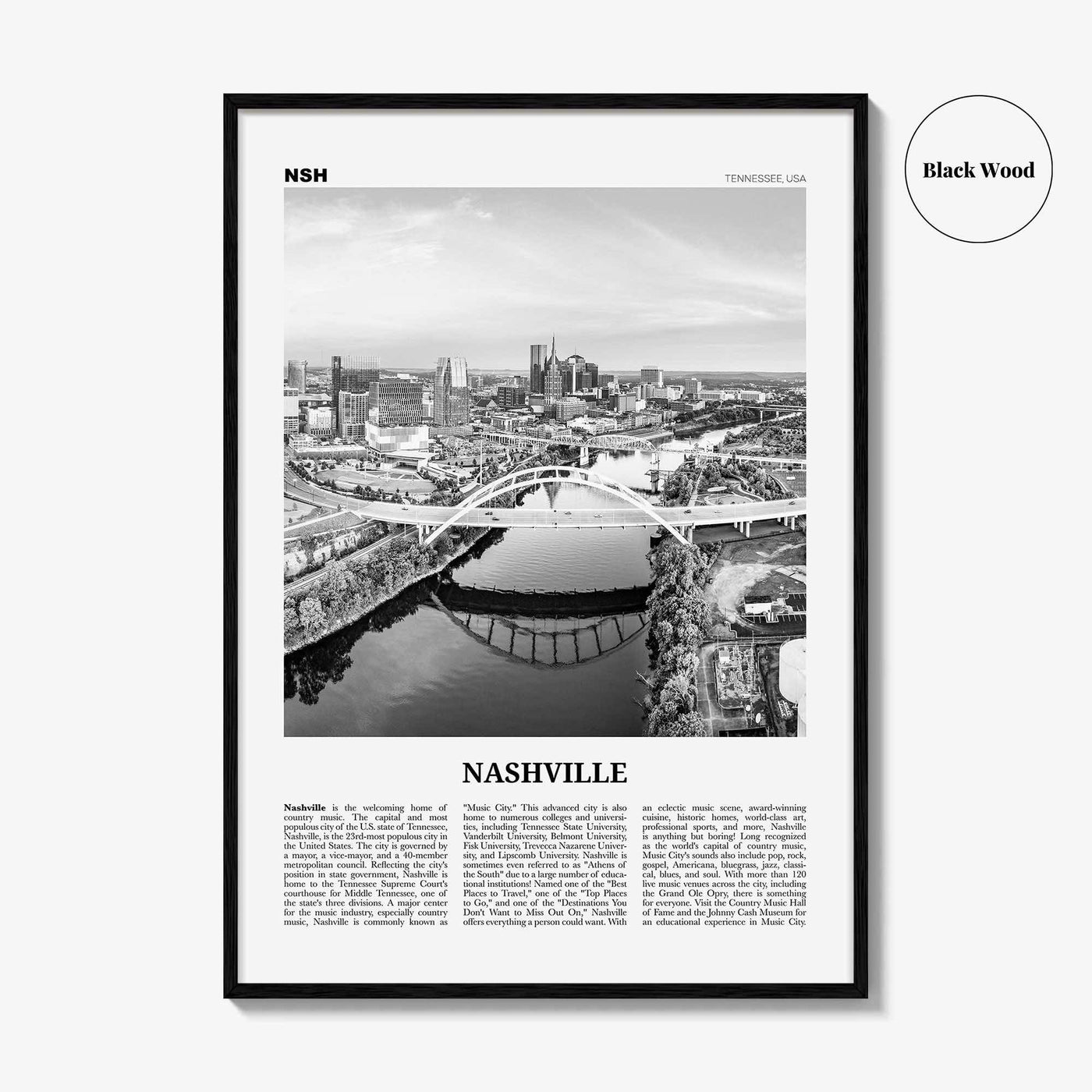 Nashville Print Black and White No 1, Nashville Wall Art, Nashville Poster, Nashville Photo, Tennessee, USA, United States, North America