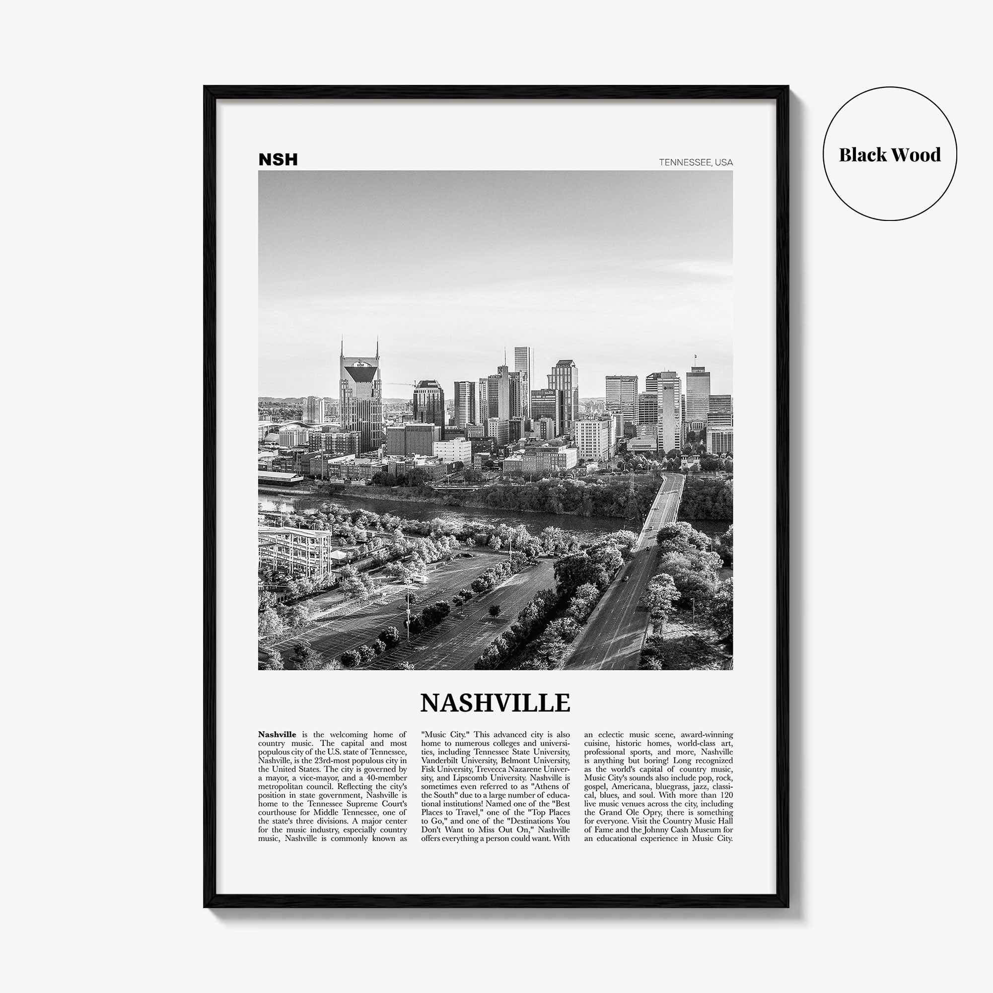 Nashville Print Black and White No 2, Nashville Wall Art, Nashville Poster, Nashville Photo, Tennessee, USA, United States, North America