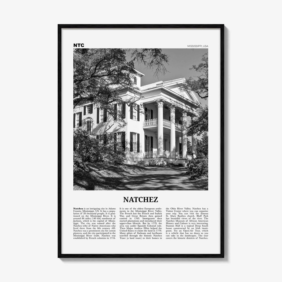 Natchez Print Black and White, Natchez Wall Art, Natchez Poster, Natchez Photo, Natchez Wall Décor, Natchez Map, Mississippi, USA
