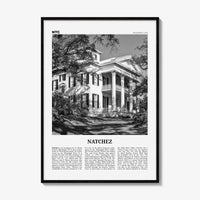 Natchez Print Black and White, Natchez Wall Art, Natchez Poster, Natchez Photo, Natchez Wall Décor, Natchez Map, Mississippi, USA