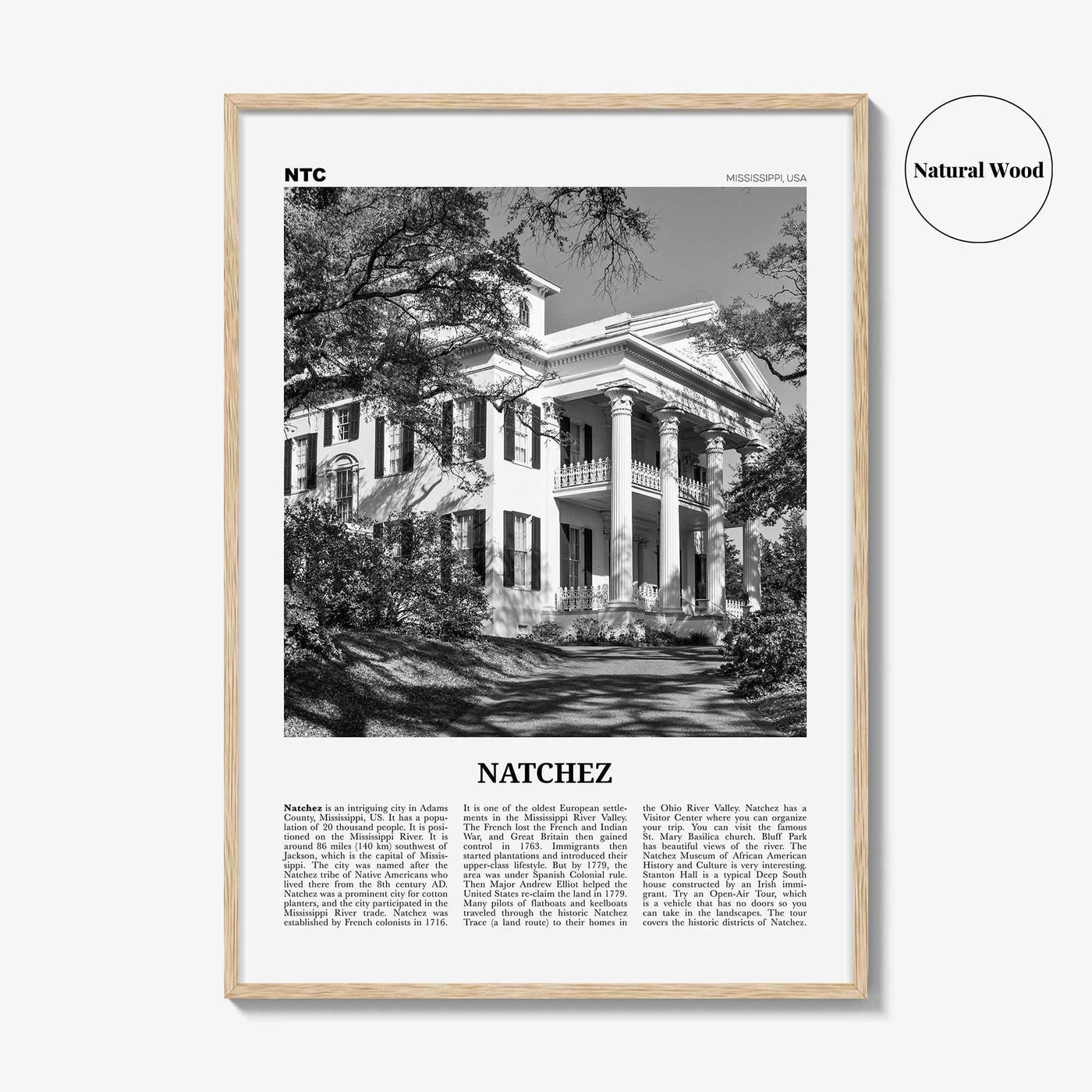 Natchez Print Black and White, Natchez Wall Art, Natchez Poster, Natchez Photo, Natchez Wall Décor, Natchez Map, Mississippi, USA