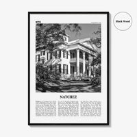 Natchez Print Black and White, Natchez Wall Art, Natchez Poster, Natchez Photo, Natchez Wall Décor, Natchez Map, Mississippi, USA