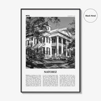 Natchez Print Black and White, Natchez Wall Art, Natchez Poster, Natchez Photo, Natchez Wall Décor, Natchez Map, Mississippi, USA