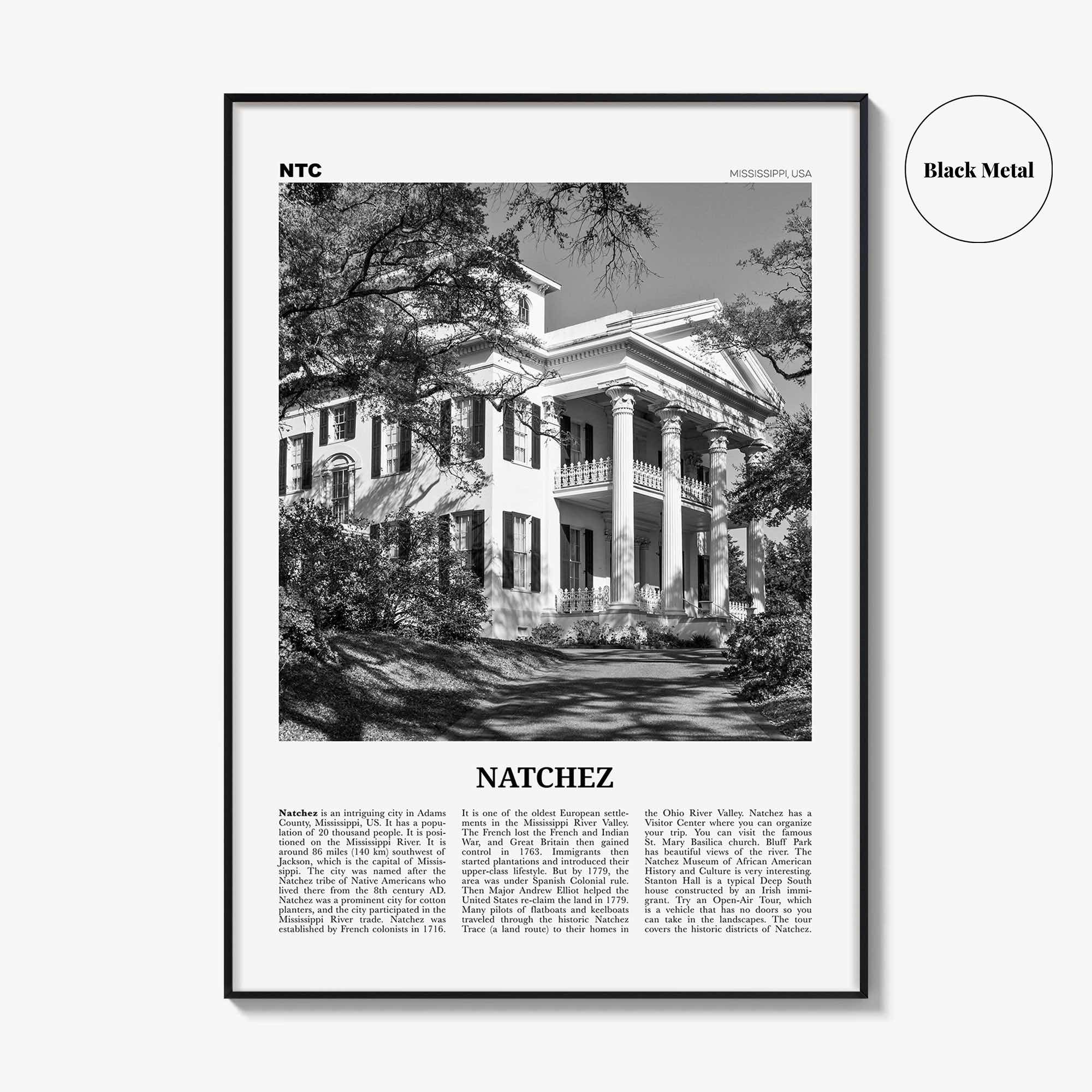 Natchez Print Black and White, Natchez Wall Art, Natchez Poster, Natchez Photo, Natchez Wall Décor, Natchez Map, Mississippi, USA