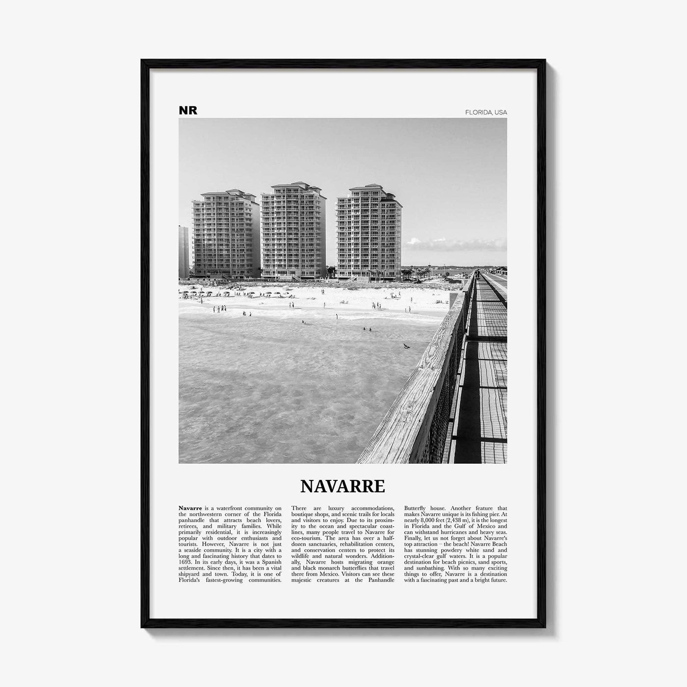 Navarre Print Black and White, Navarre Wall Art, Navarre Poster, Navarre Photo, Navarre Map, Navarre Wall Decor, Florida, USA, United States