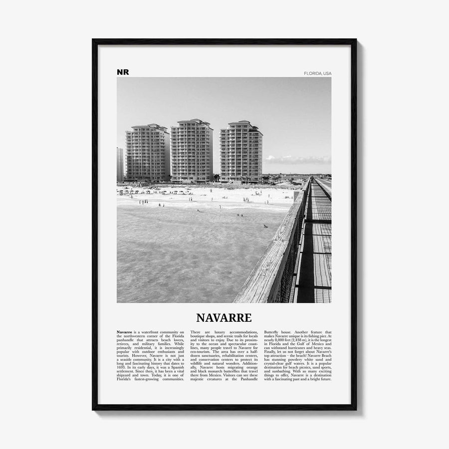Navarre Print Black and White, Navarre Wall Art, Navarre Poster, Navarre Photo, Navarre Map, Navarre Wall Decor, Florida, USA, United States