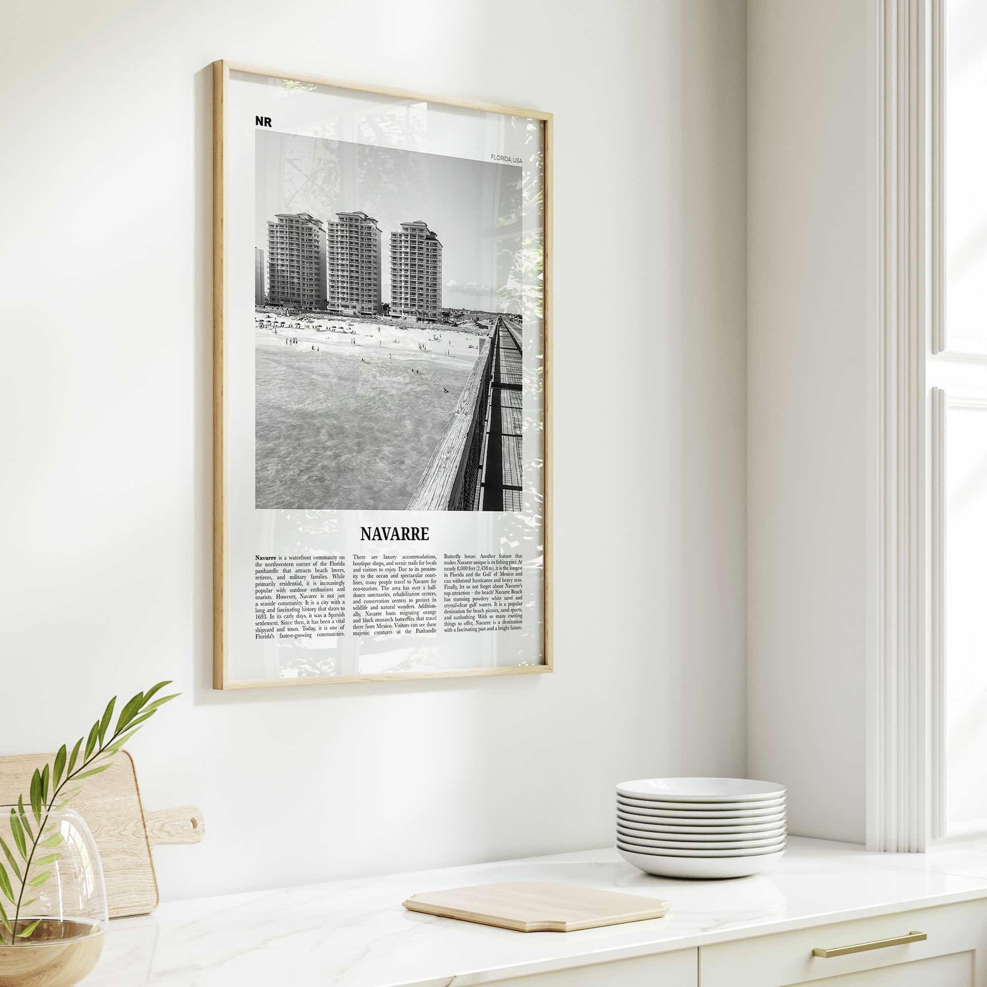 Navarre Print Black and White, Navarre Wall Art, Navarre Poster, Navarre Photo, Navarre Map, Navarre Wall Decor, Florida, USA, United States