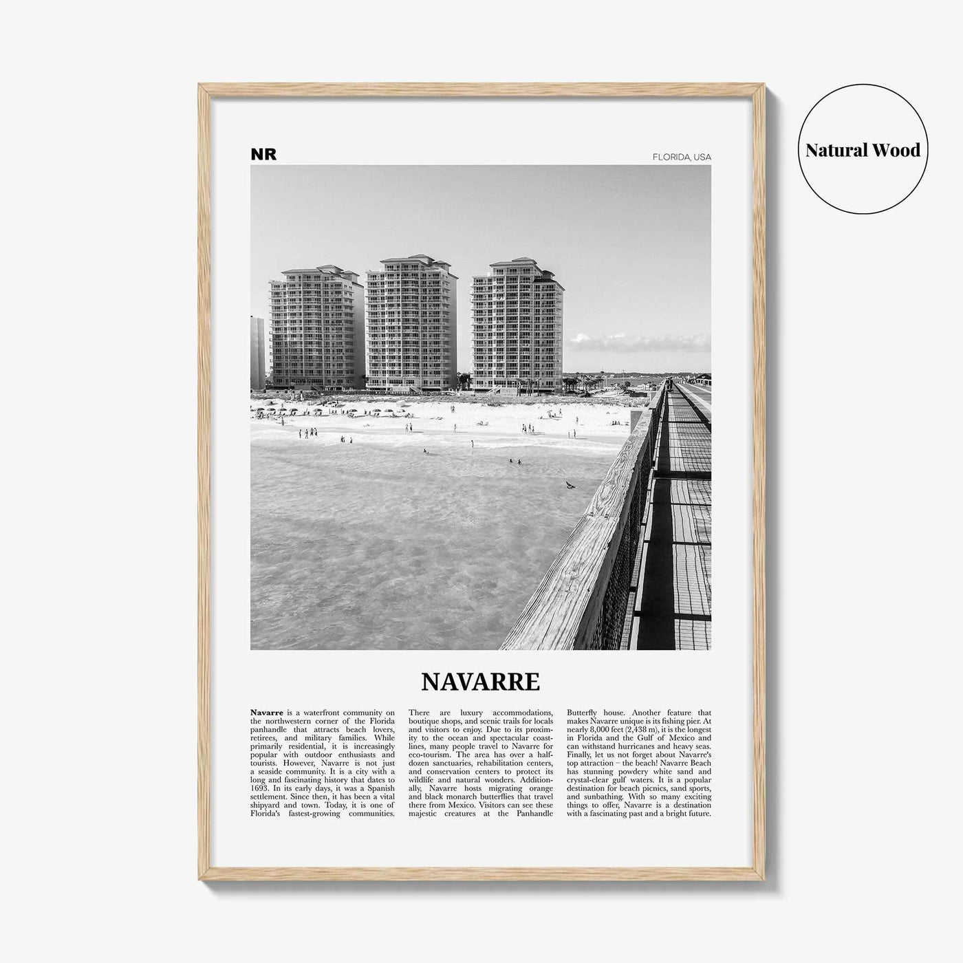 Navarre Print Black and White, Navarre Wall Art, Navarre Poster, Navarre Photo, Navarre Map, Navarre Wall Decor, Florida, USA, United States
