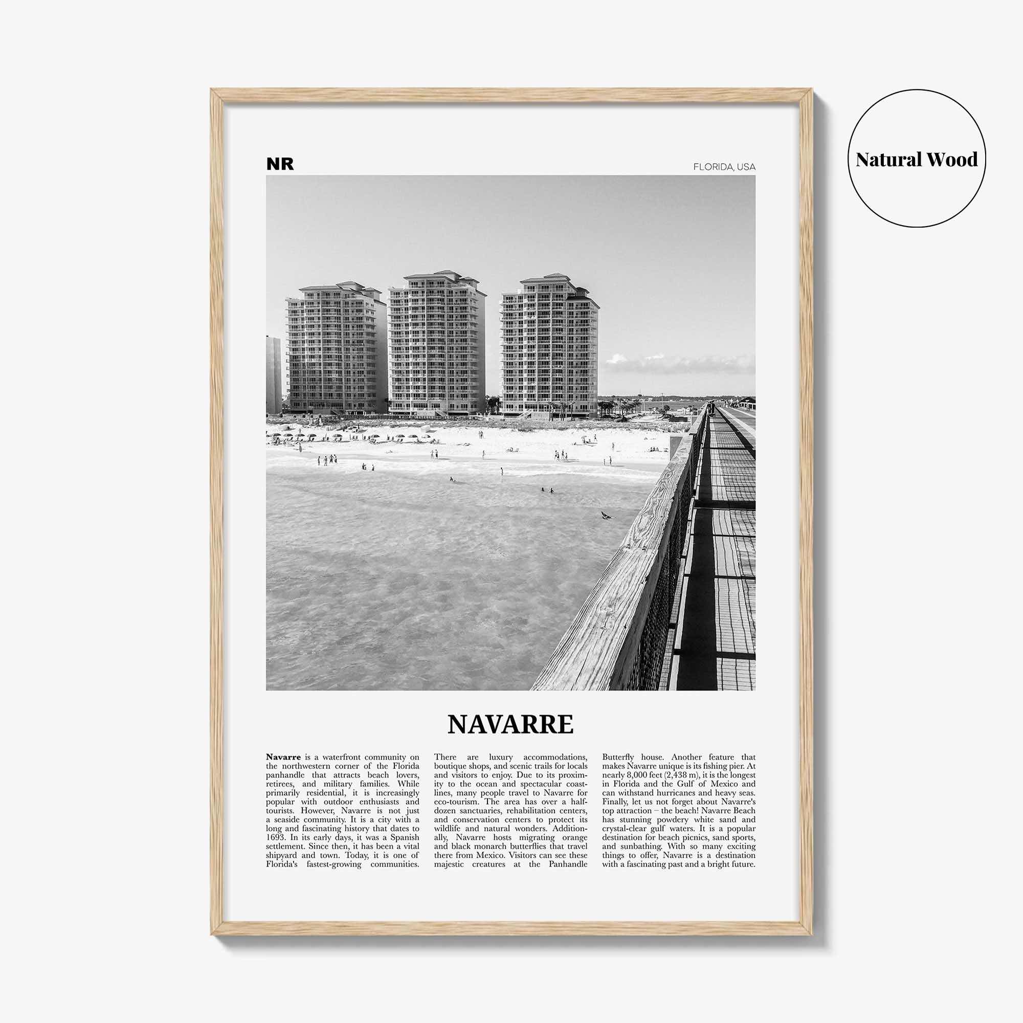 Navarre Print Black and White, Navarre Wall Art, Navarre Poster, Navarre Photo, Navarre Map, Navarre Wall Decor, Florida, USA, United States