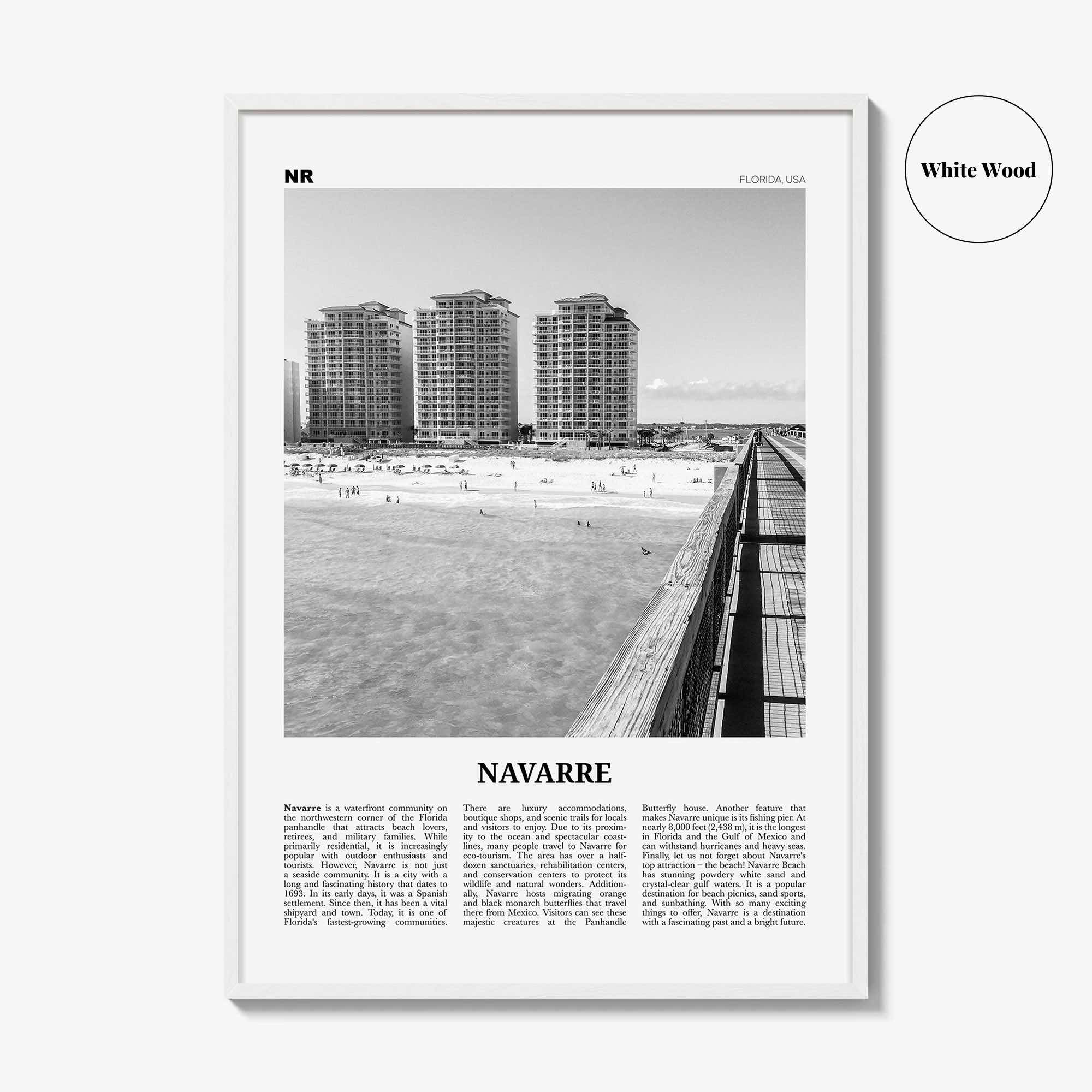 Navarre Print Black and White, Navarre Wall Art, Navarre Poster, Navarre Photo, Navarre Map, Navarre Wall Decor, Florida, USA, United States