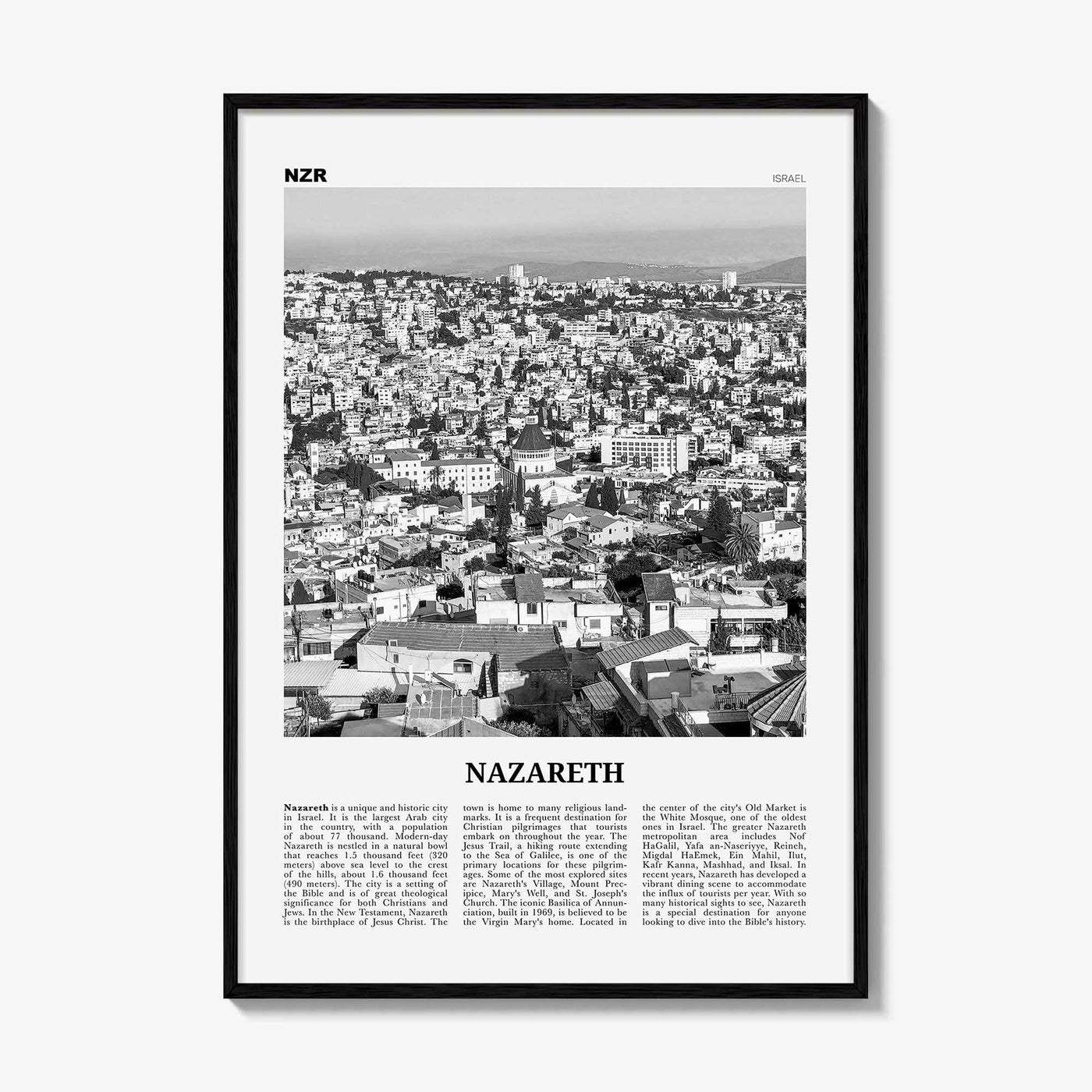 Nazareth Print Black and White No 1, Nazareth Wall Art, Nazareth Poster, Nazareth Photo, Nazareth Wall Décor, an-Nāṣira, Natzrat, Israel