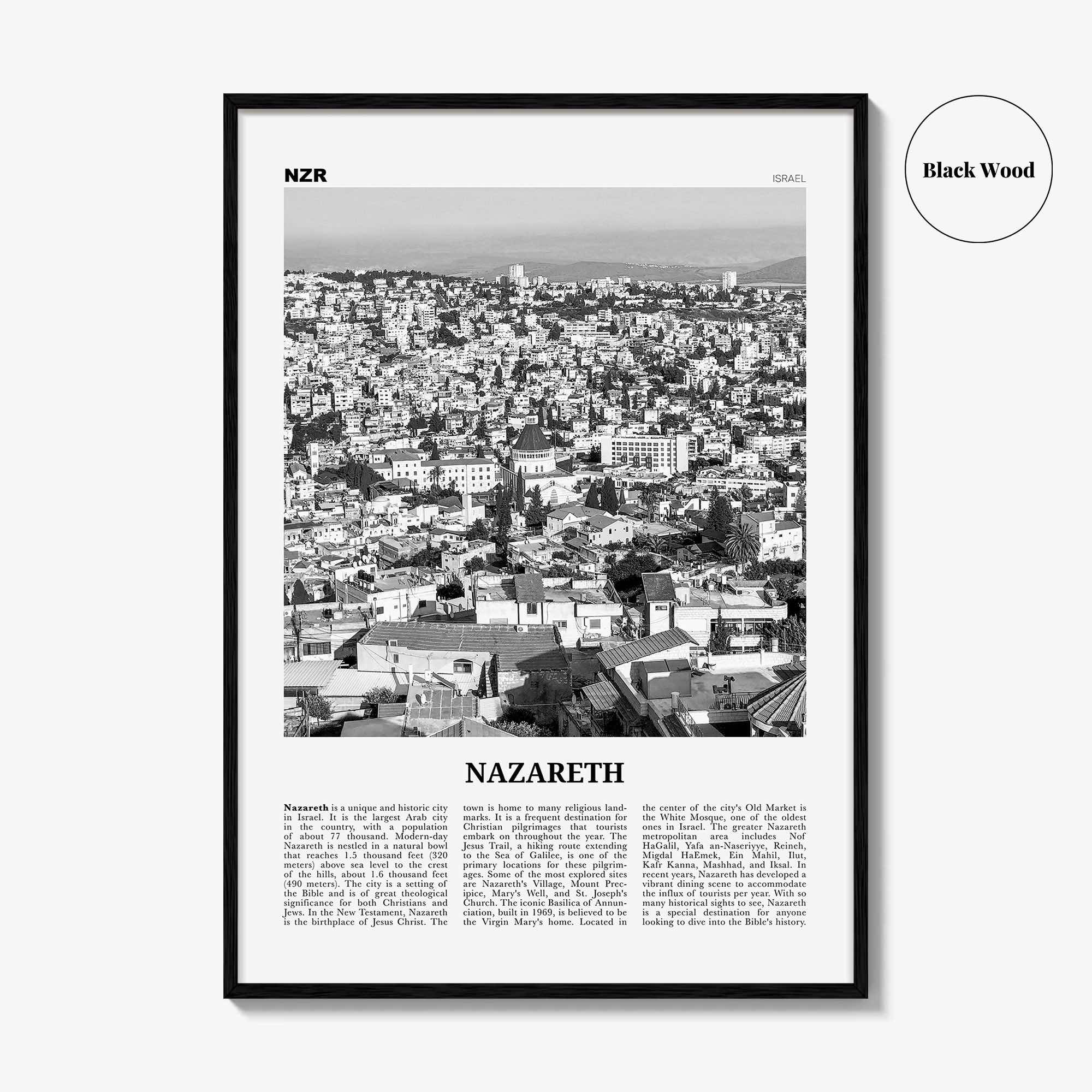 Nazareth Print Black and White No 1, Nazareth Wall Art, Nazareth Poster, Nazareth Photo, Nazareth Wall Décor, an-Nāṣira, Natzrat, Israel