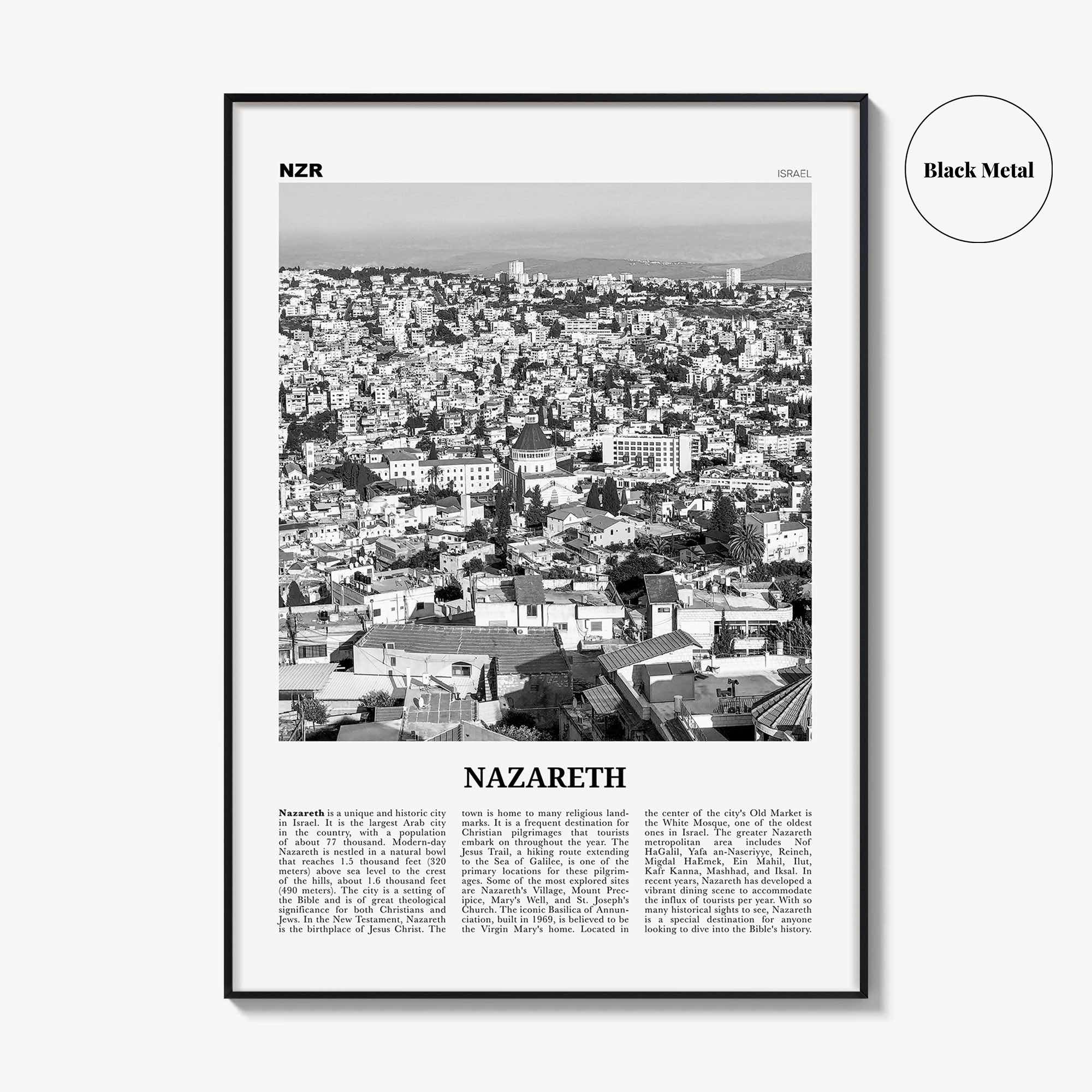 Nazareth Print Black and White No 1, Nazareth Wall Art, Nazareth Poster, Nazareth Photo, Nazareth Wall Décor, an-Nāṣira, Natzrat, Israel