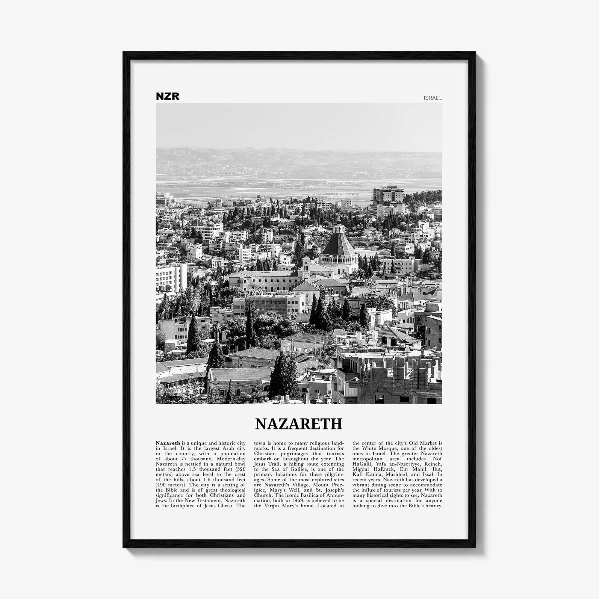 Nazareth Print Black and White No 2, Nazareth Wall Art, Nazareth Poster, Nazareth Photo, Nazareth Wall Décor, an-Nāṣira, Natzrat, Israel