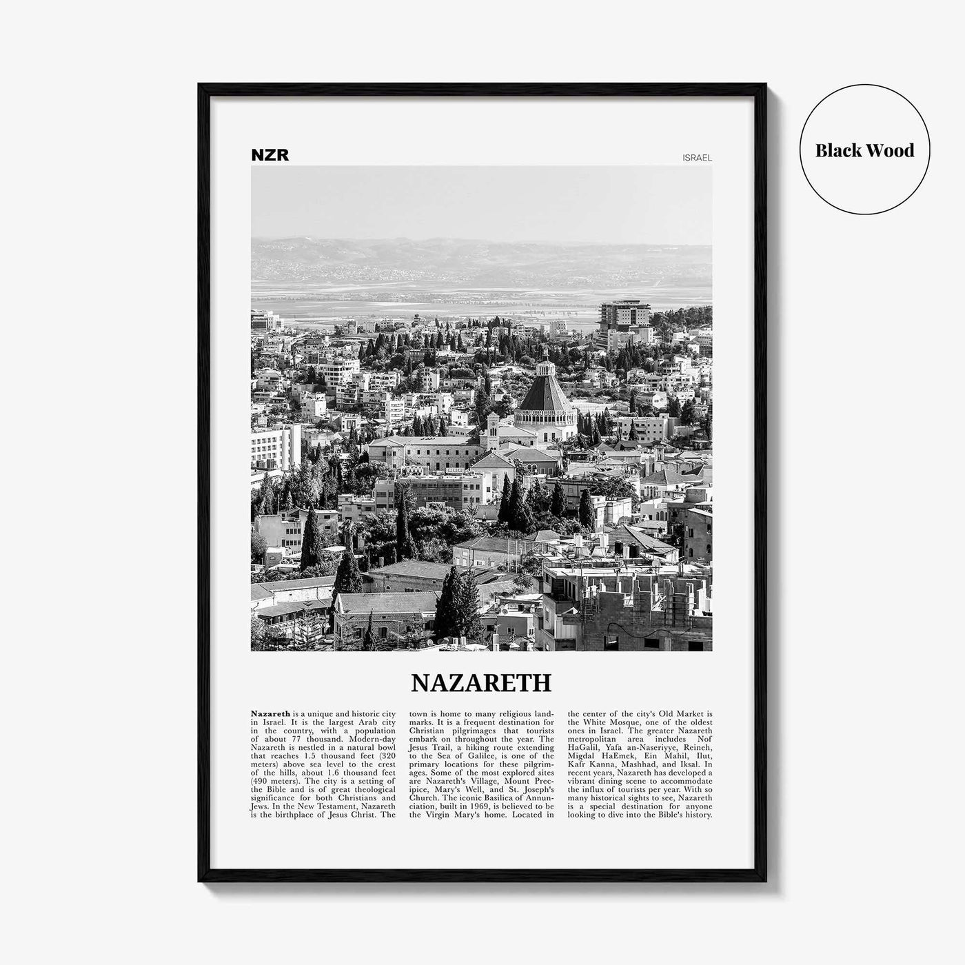 Nazareth Print Black and White No 2, Nazareth Wall Art, Nazareth Poster, Nazareth Photo, Nazareth Wall Décor, an-Nāṣira, Natzrat, Israel