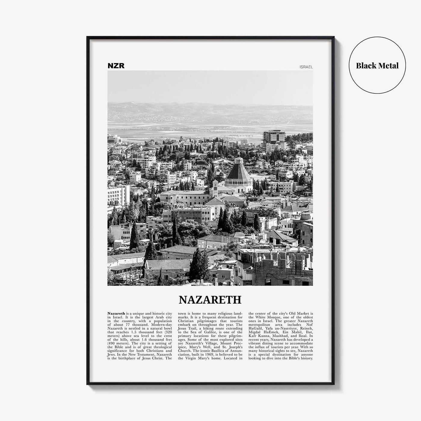 Nazareth Print Black and White No 2, Nazareth Wall Art, Nazareth Poster, Nazareth Photo, Nazareth Wall Décor, an-Nāṣira, Natzrat, Israel