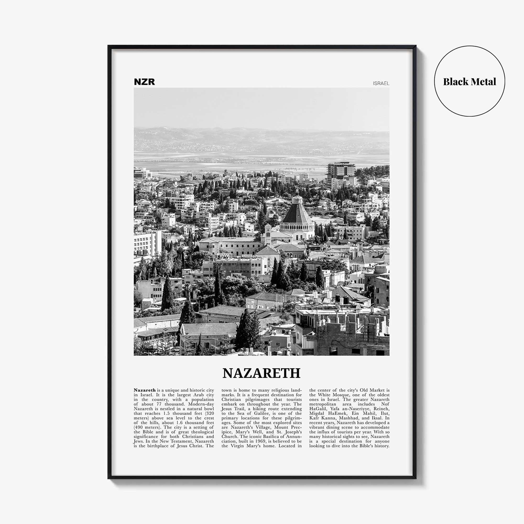 Nazareth Print Black and White No 2, Nazareth Wall Art, Nazareth Poster, Nazareth Photo, Nazareth Wall Décor, an-Nāṣira, Natzrat, Israel