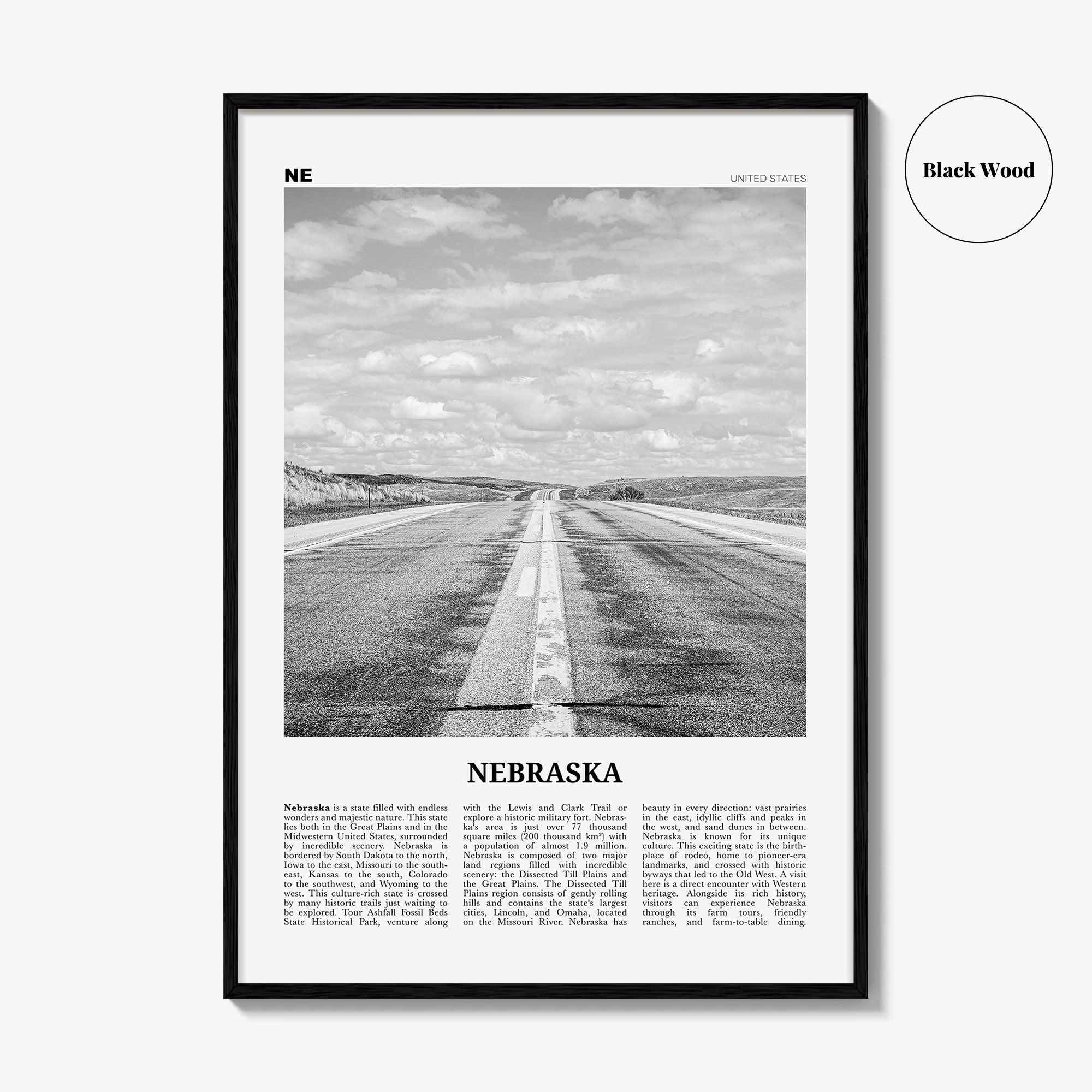 Nebraska Print Black and White No 1, Nebraska Wall Art, Nebraska Poster, Nebraska Photo, Nebraska Wall Decor, USA, United States