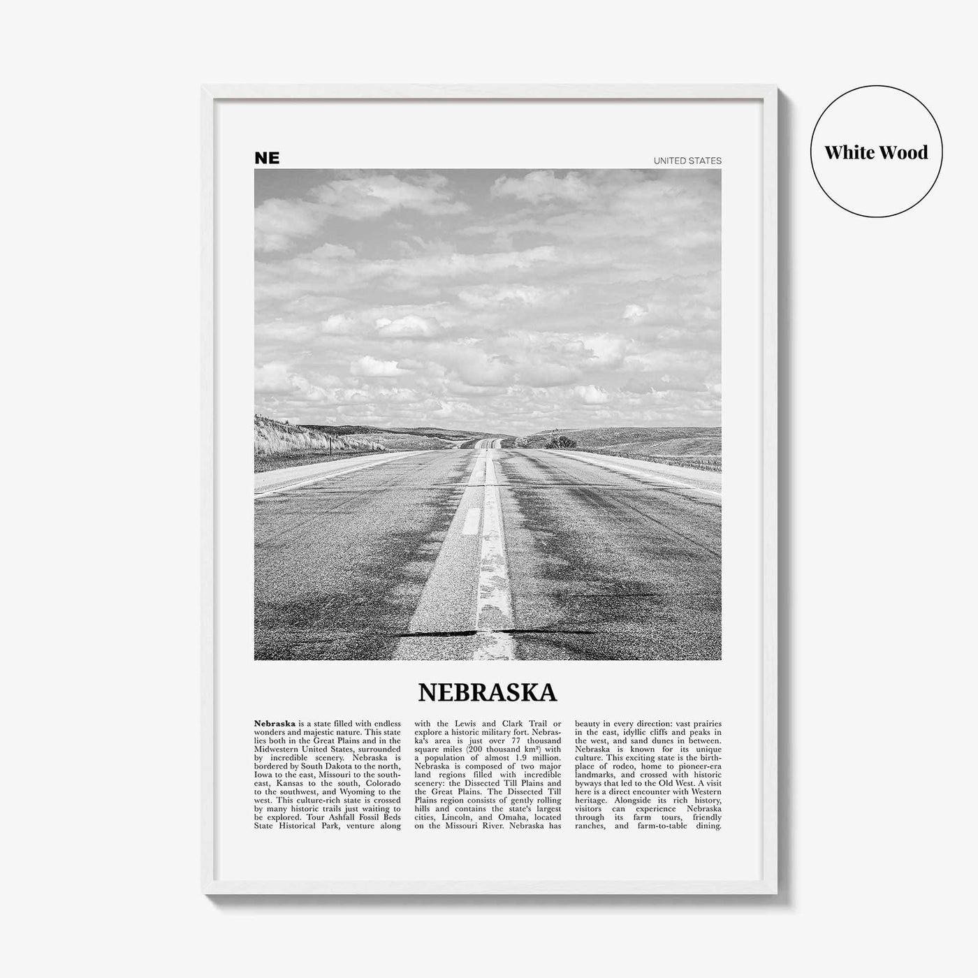 Nebraska Print Black and White No 1, Nebraska Wall Art, Nebraska Poster, Nebraska Photo, Nebraska Wall Decor, USA, United States