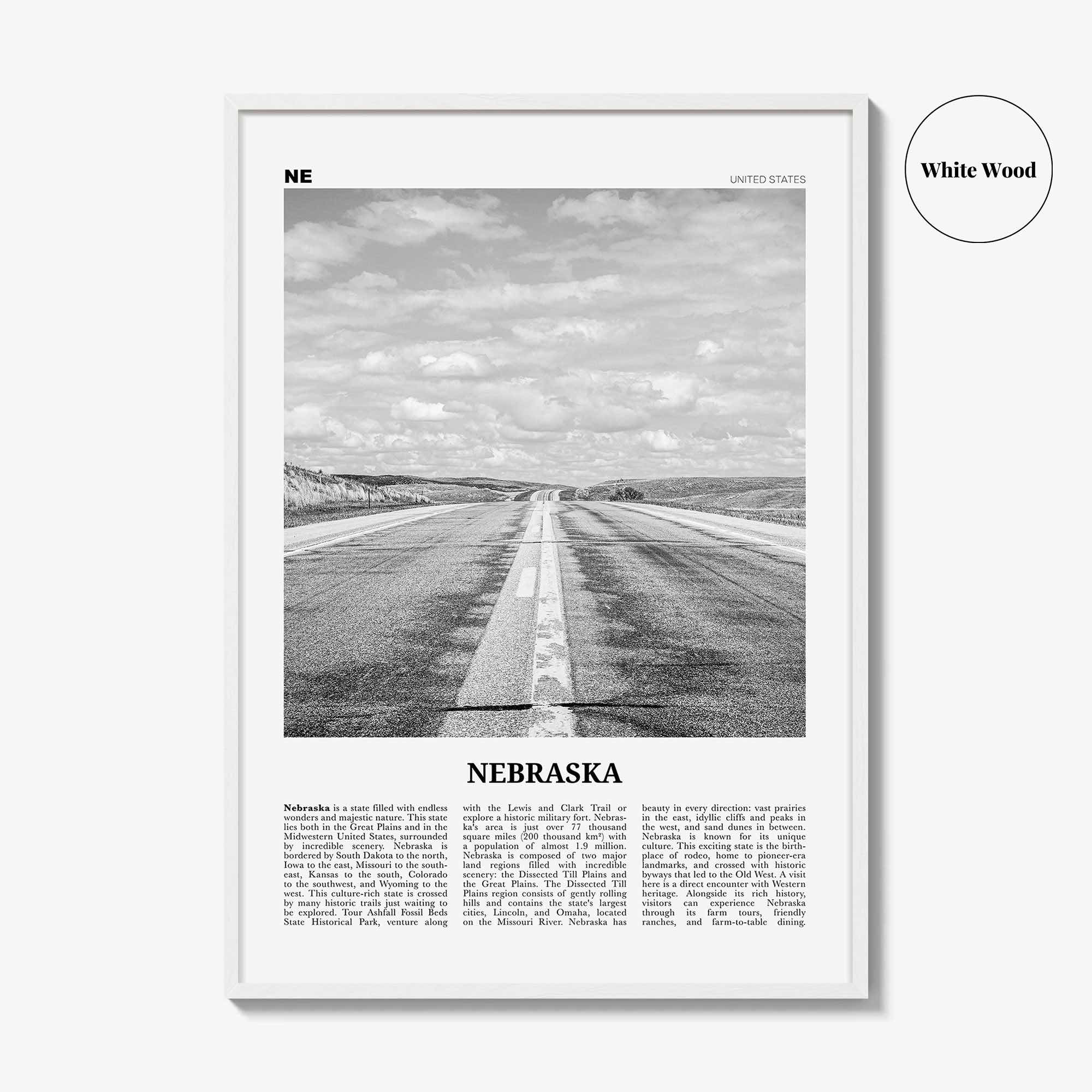Nebraska Print Black and White No 1, Nebraska Wall Art, Nebraska Poster, Nebraska Photo, Nebraska Wall Decor, USA, United States