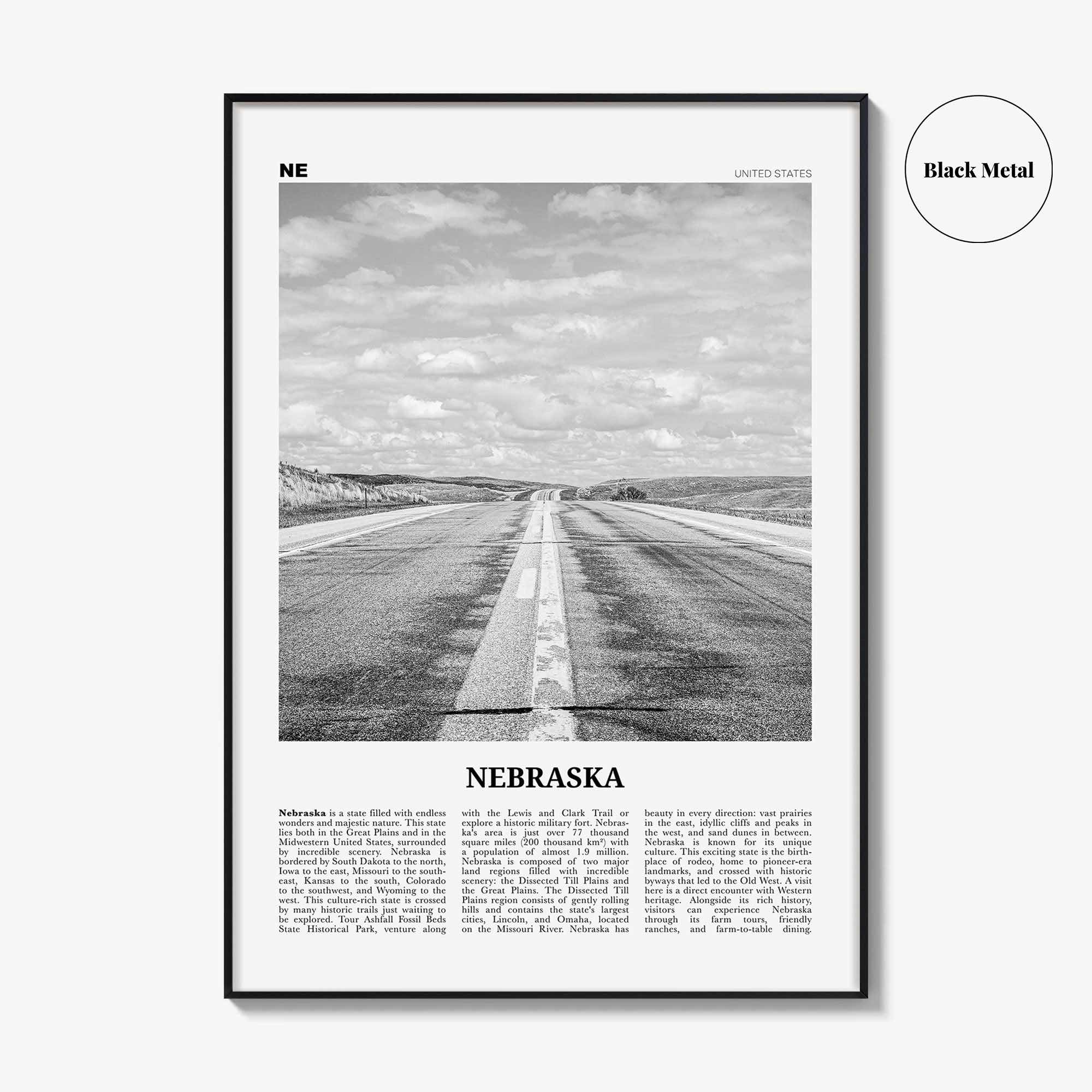 Nebraska Print Black and White No 1, Nebraska Wall Art, Nebraska Poster, Nebraska Photo, Nebraska Wall Decor, USA, United States