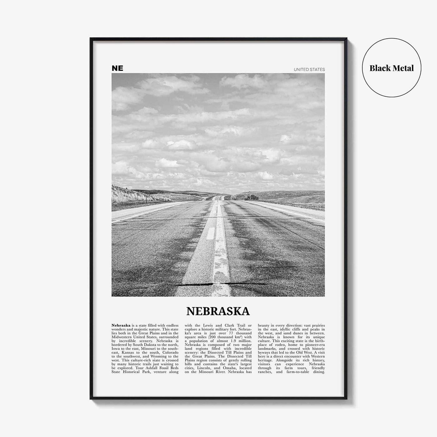 Nebraska Print Black and White No 1, Nebraska Wall Art, Nebraska Poster, Nebraska Photo, Nebraska Wall Decor, USA, United States