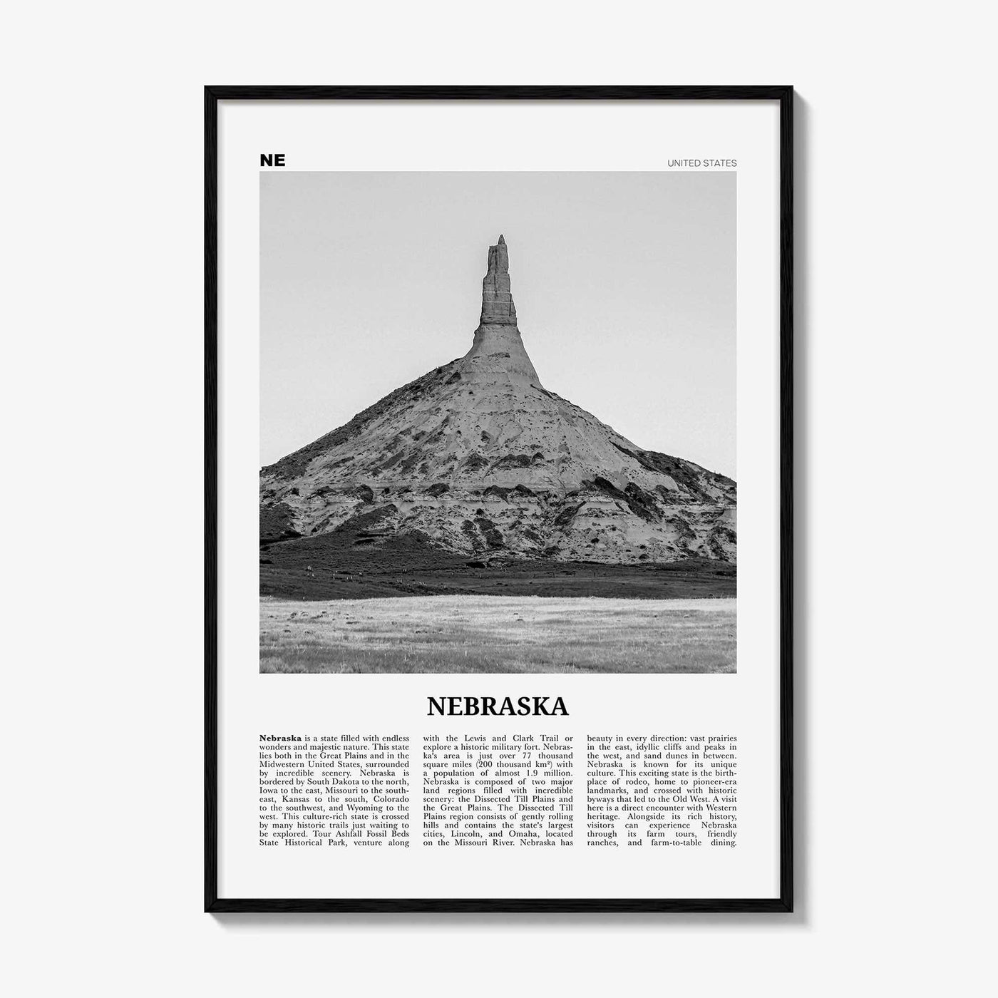 Nebraska Print Black and White No 2, Nebraska Wall Art, Nebraska Poster, Nebraska Photo, Nebraska Wall Décor, Nebraska Map