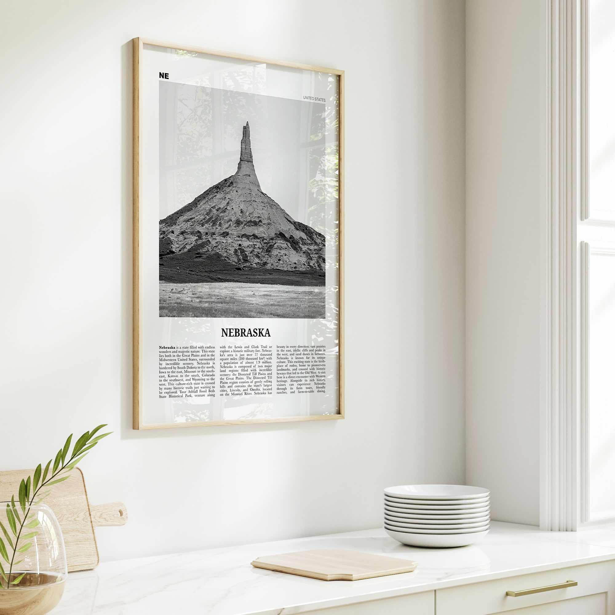 Nebraska Print Black and White No 2, Nebraska Wall Art, Nebraska Poster, Nebraska Photo, Nebraska Wall Décor, Nebraska Map