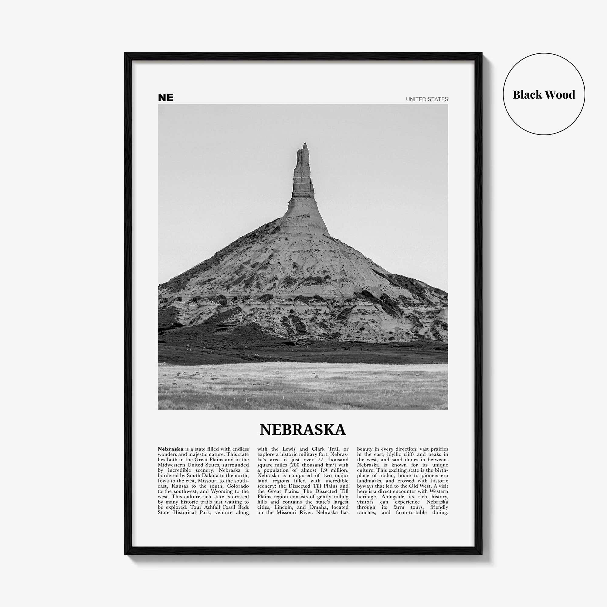 Nebraska Print Black and White No 2, Nebraska Wall Art, Nebraska Poster, Nebraska Photo, Nebraska Wall Décor, Nebraska Map