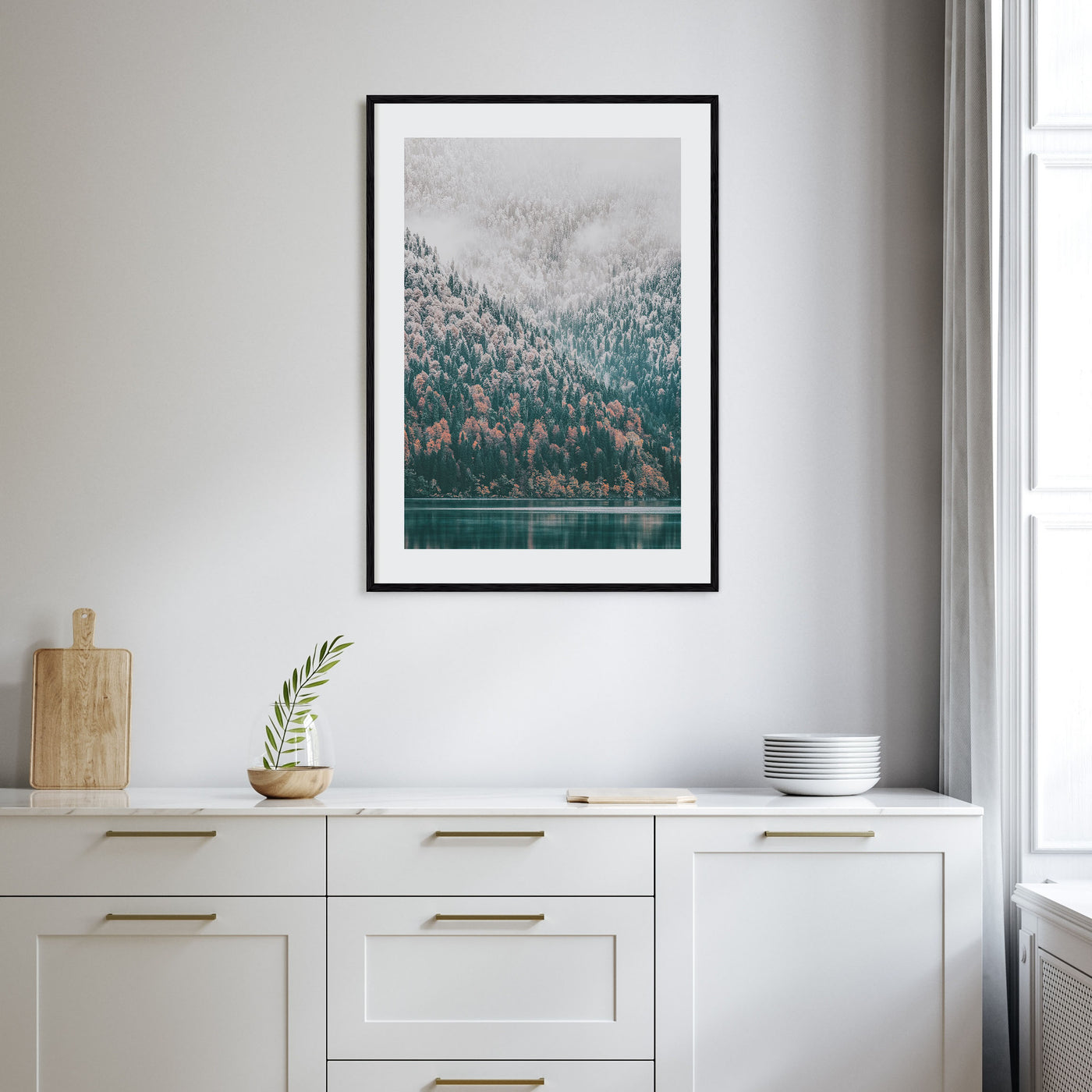 Needle Forest and Foggy Lake Photo Color Poster
