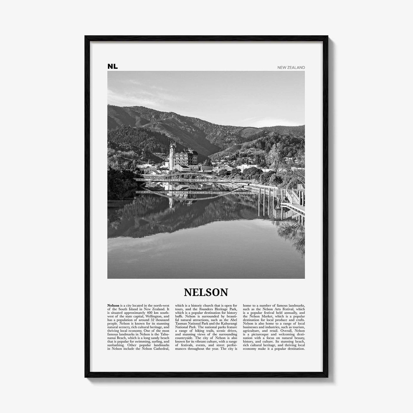Nelson Print Black and White, Nelson Wall Art, Nelson Poster, Nelson Photo, Nelson Wall Décor, Nelson Map, New Zealand