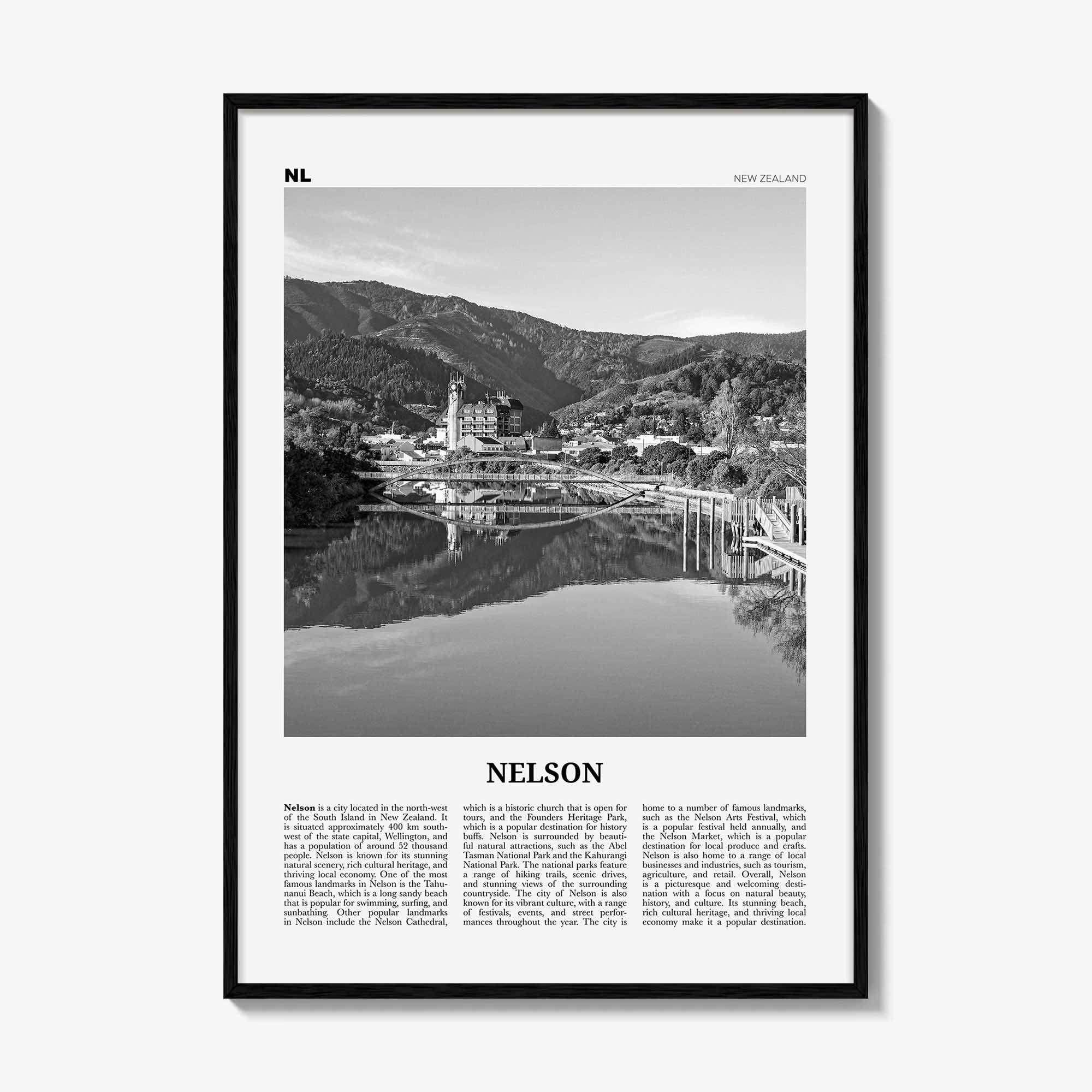 Nelson Print Black and White, Nelson Wall Art, Nelson Poster, Nelson Photo, Nelson Wall Décor, Nelson Map, New Zealand
