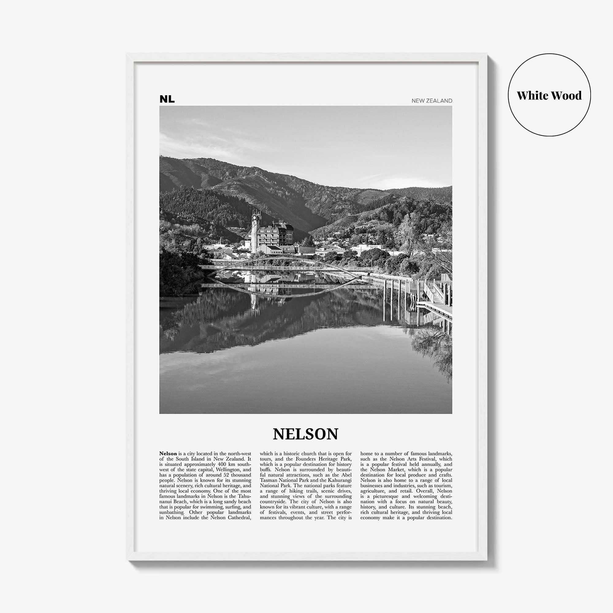 Nelson Print Black and White, Nelson Wall Art, Nelson Poster, Nelson Photo, Nelson Wall Décor, Nelson Map, New Zealand