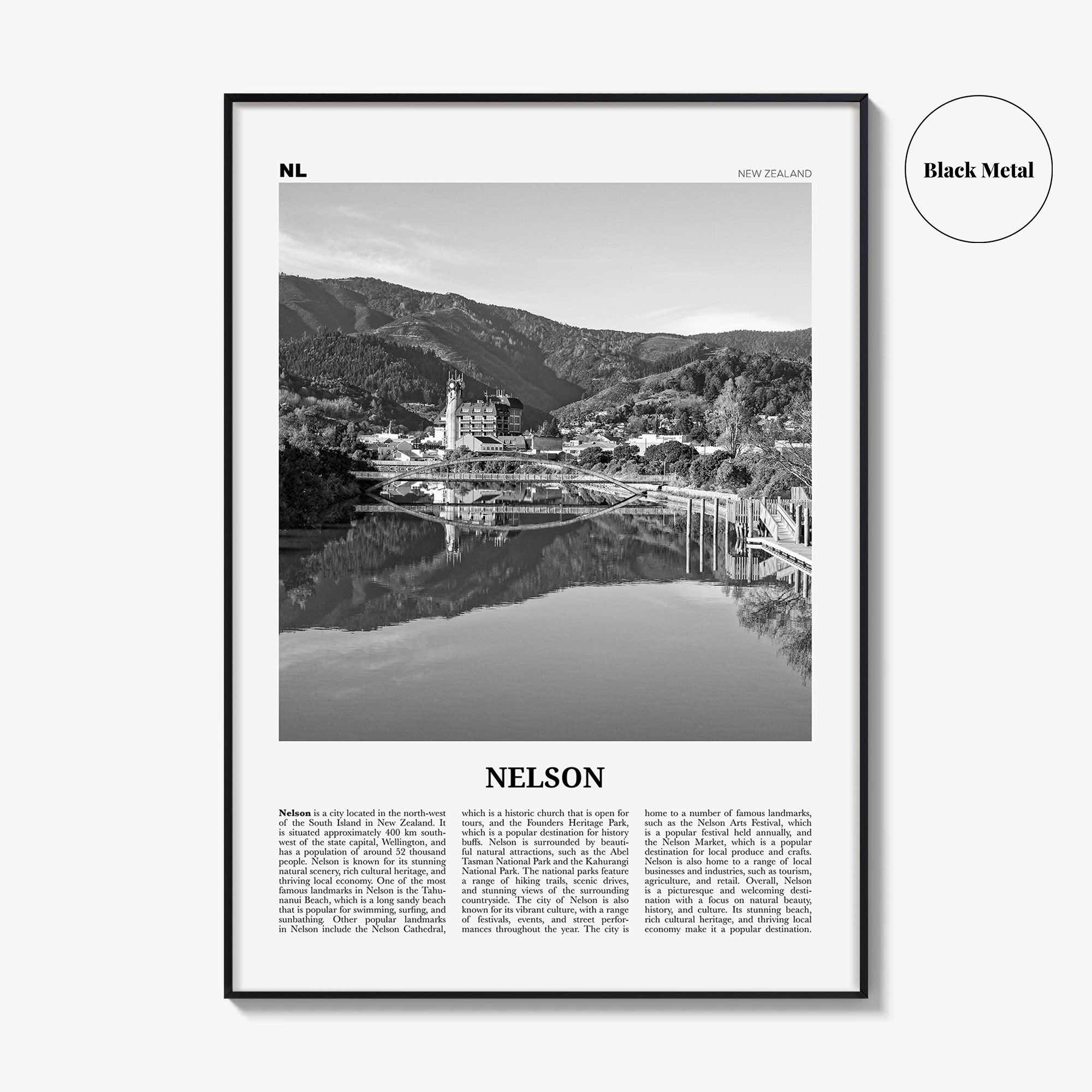 Nelson Print Black and White, Nelson Wall Art, Nelson Poster, Nelson Photo, Nelson Wall Décor, Nelson Map, New Zealand