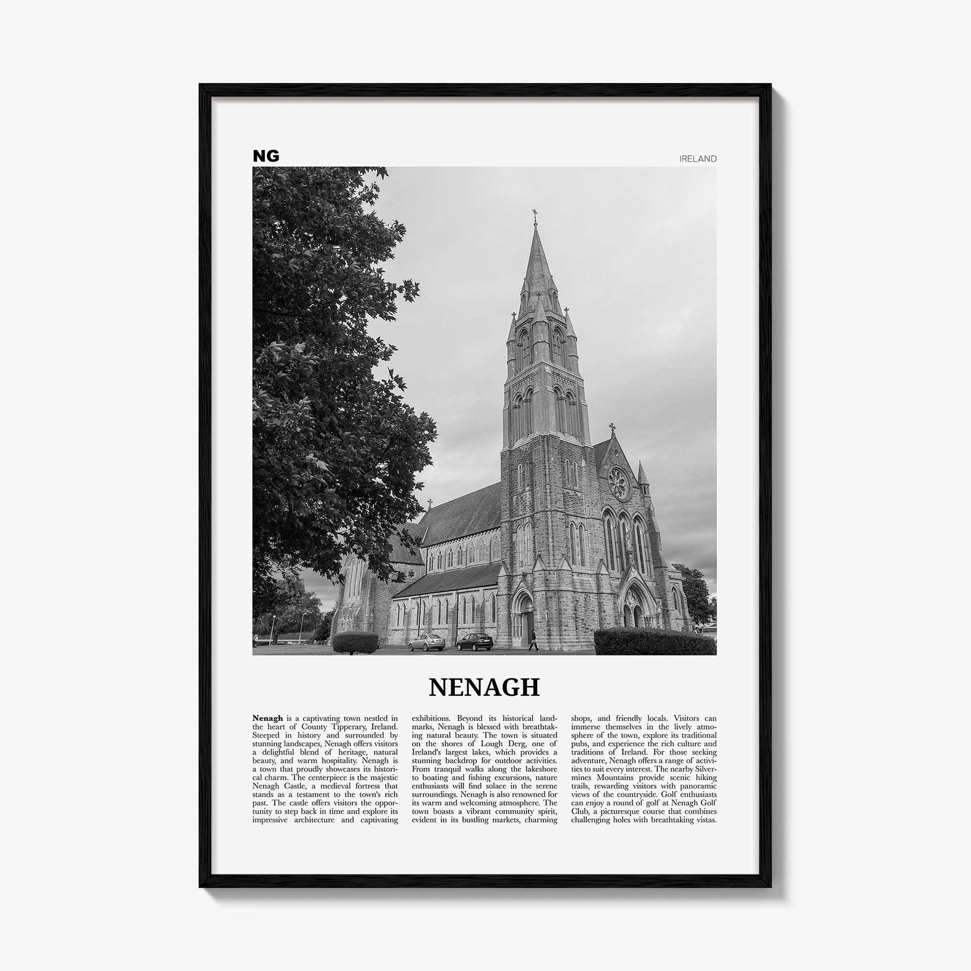 Nenagh Print Black and White, Nenagh Wall Art, Nenagh Poster, Nenagh Photo, Nenagh Wall Décor, Nenagh Map, Ireland