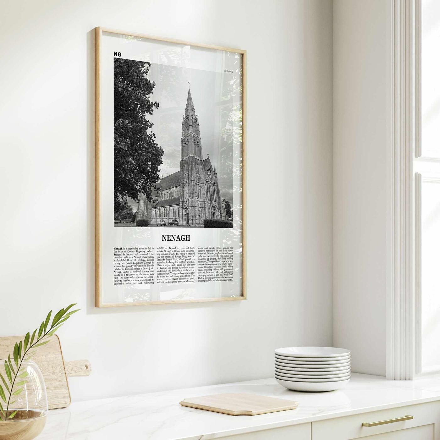 Nenagh Print Black and White, Nenagh Wall Art, Nenagh Poster, Nenagh Photo, Nenagh Wall Décor, Nenagh Map, Ireland